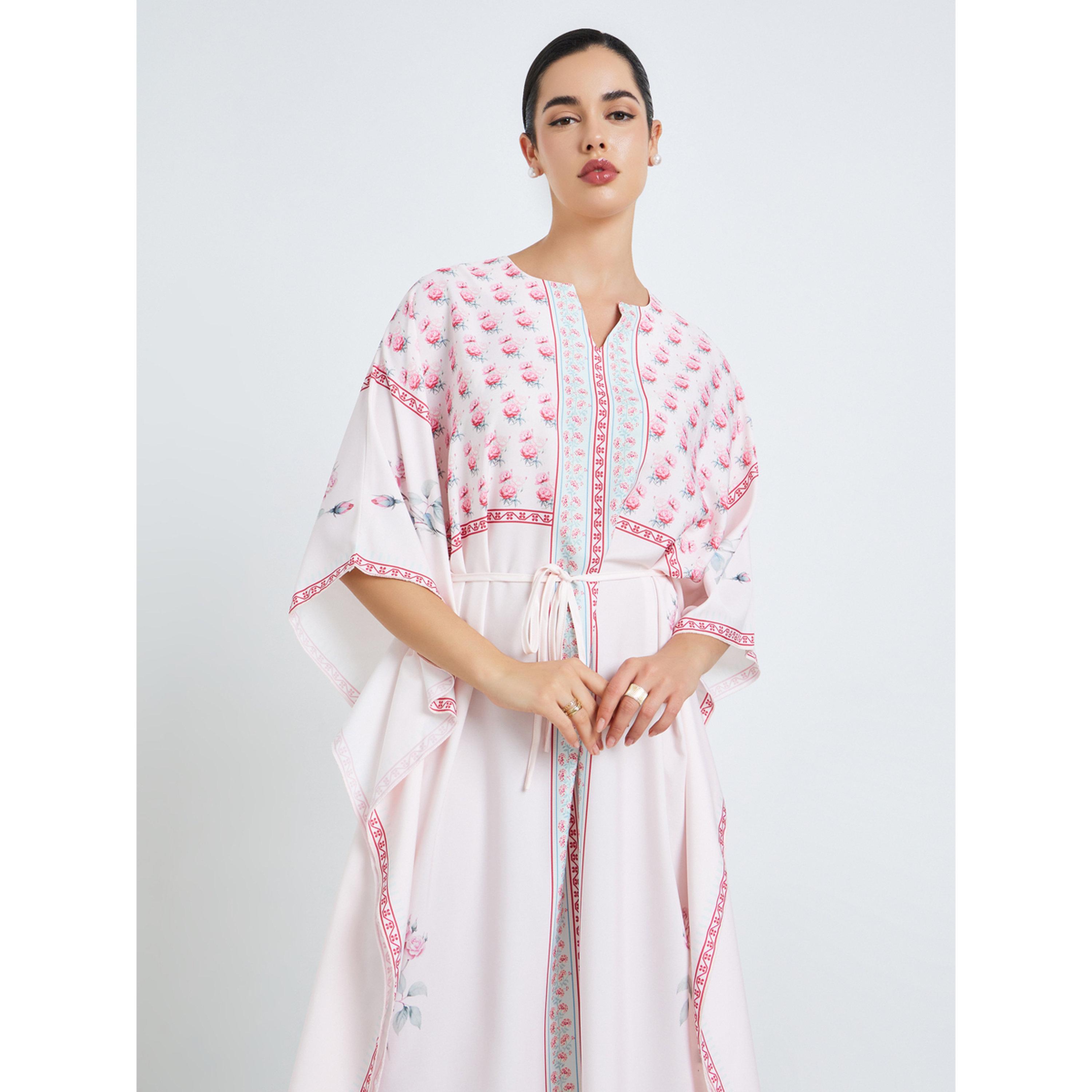 Styli Women Pink Floral Print Kaftan-women-arabicclothing-kaftan-image-2