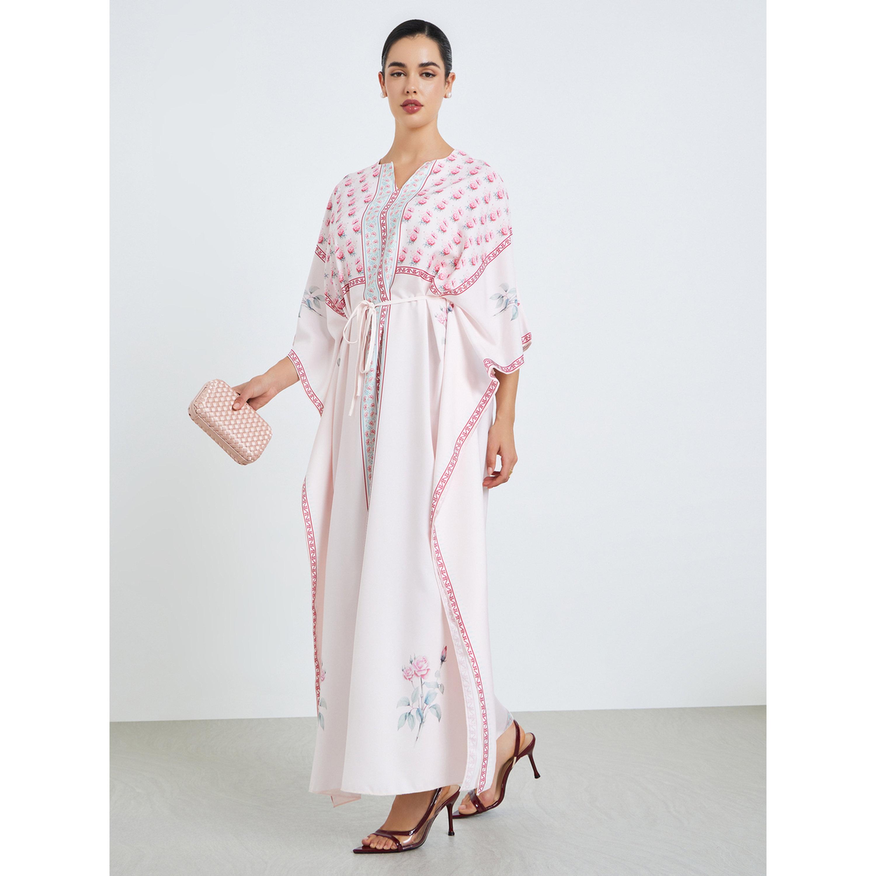 Styli Women Pink Floral Print Kaftan-women-arabicclothing-kaftan-image-3