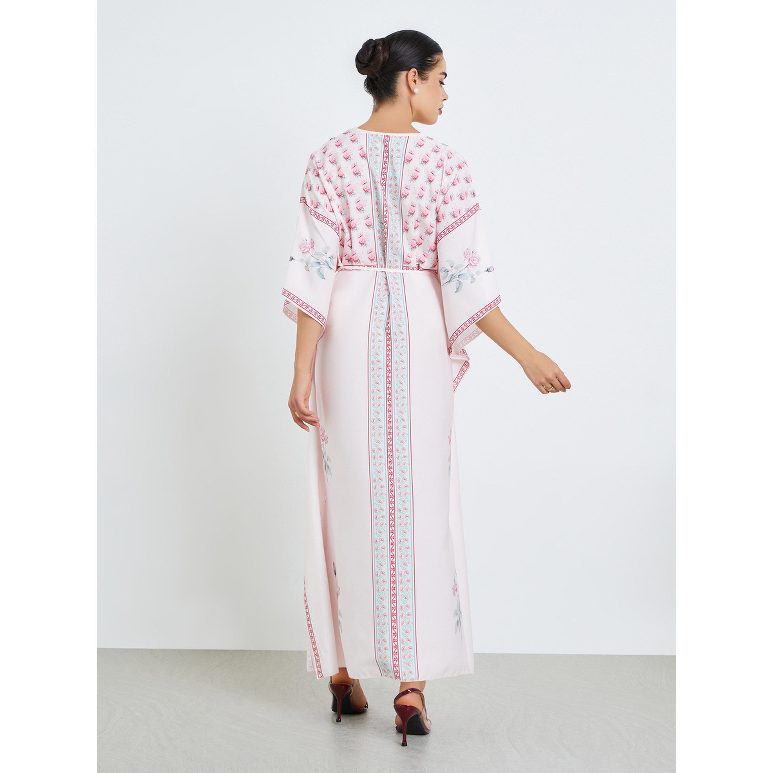 Styli Women Pink Floral Print Kaftan-women-arabicclothing-kaftan-image-5