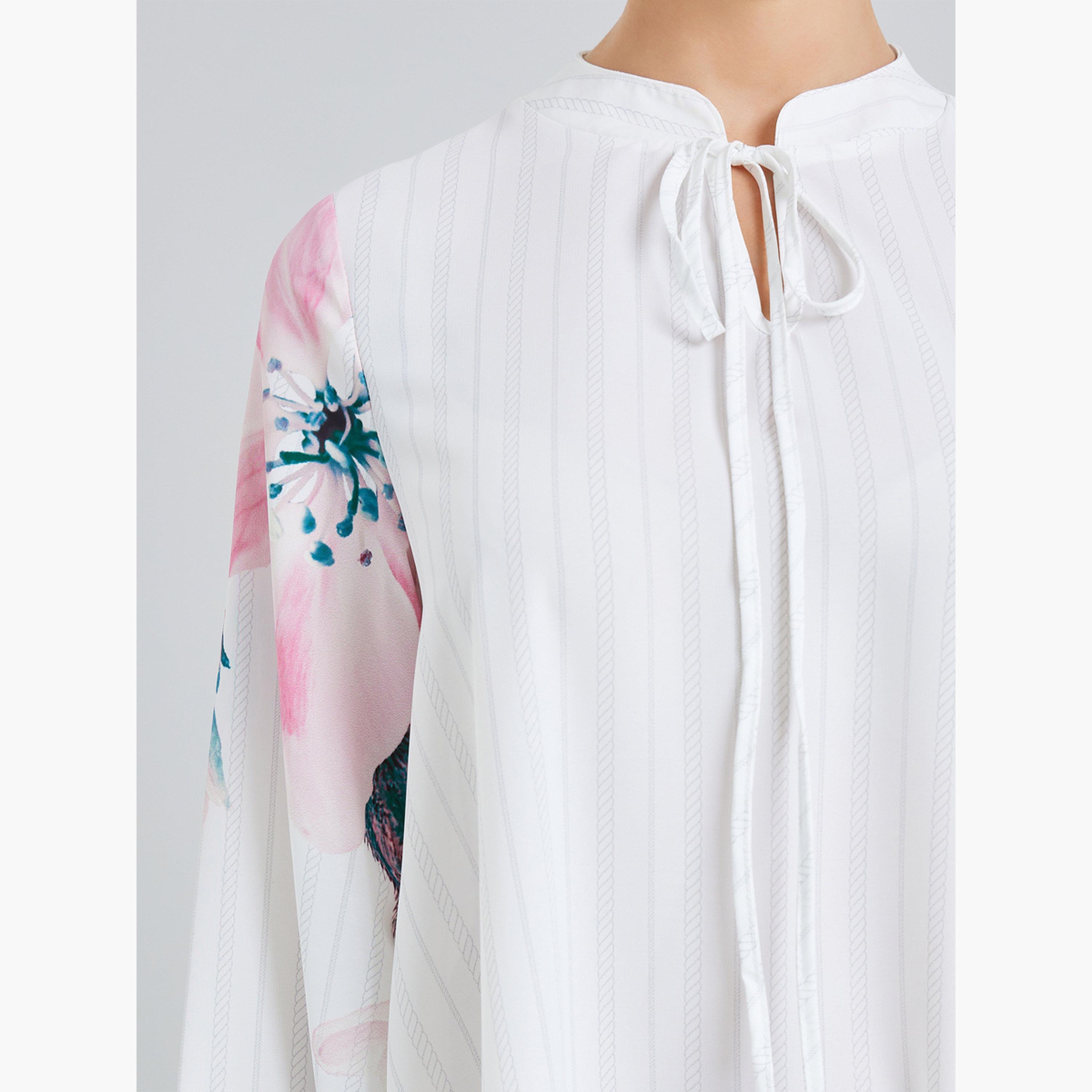 جلابية بطبعة زهور برباط عنق بقصة واسعة-women-arabicclothing-jalabiyas-image-3