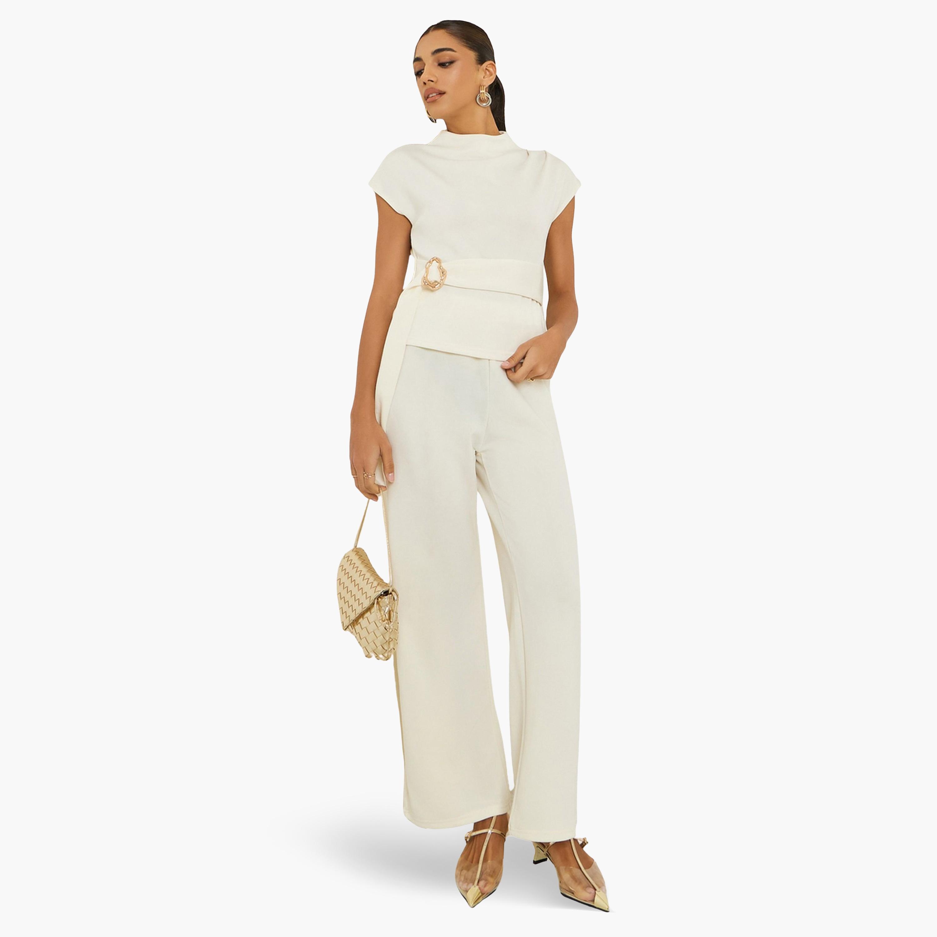 Styli Women High Neck Belted Top and Trouser Co-ords-women-clothing-coordsets-image-1