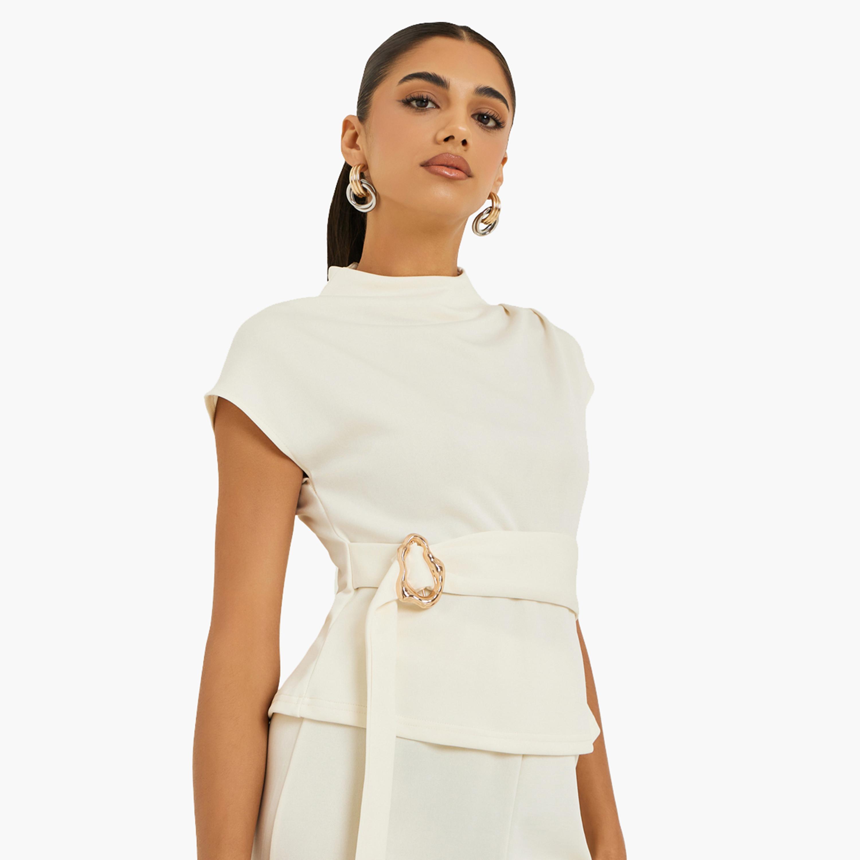 Styli Women High Neck Belted Top and Trouser Co-ords-women-clothing-coordsets-image-2