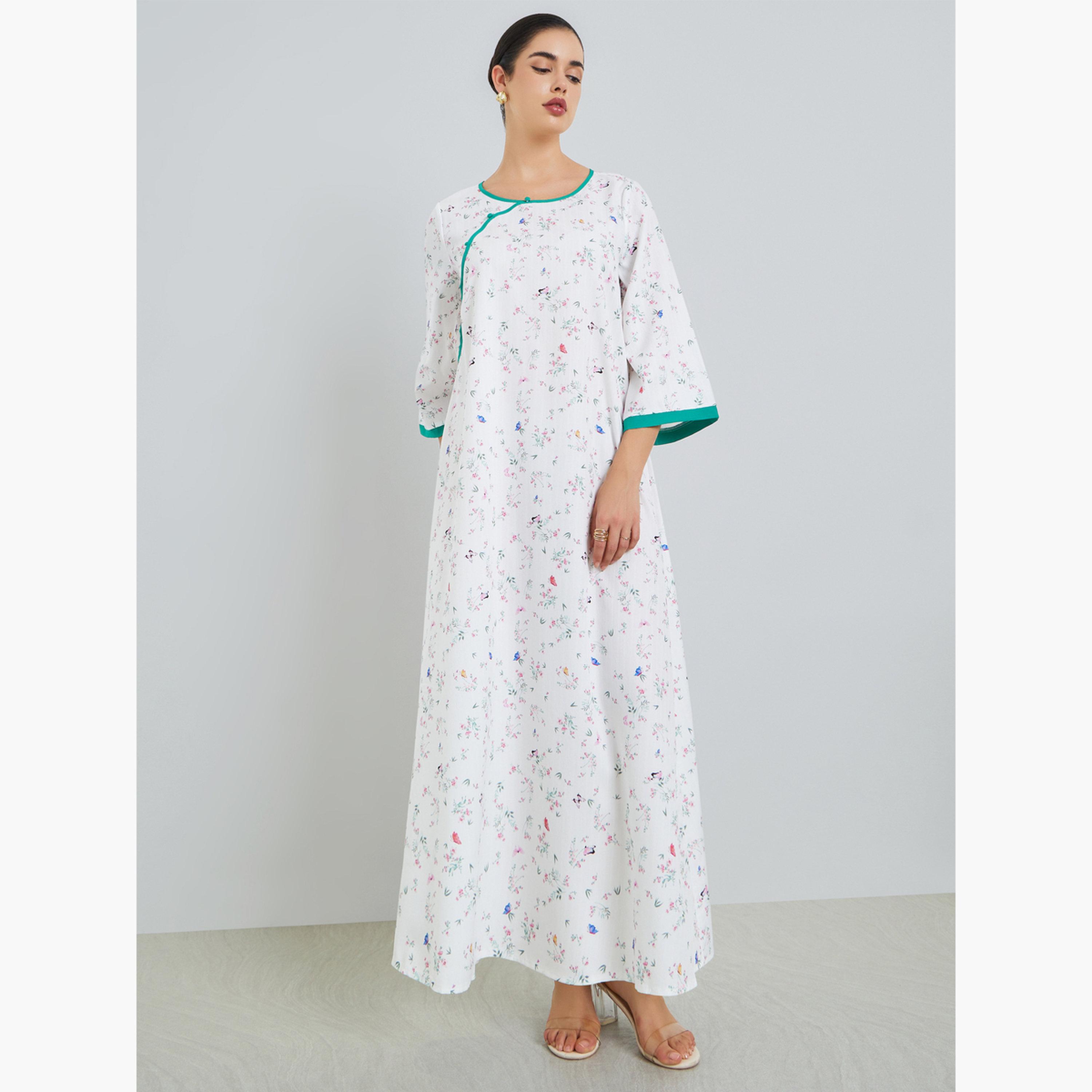 Styli Women Floral Print A-Line Jalabiya-women-arabicclothing-jalabiyas-image-1