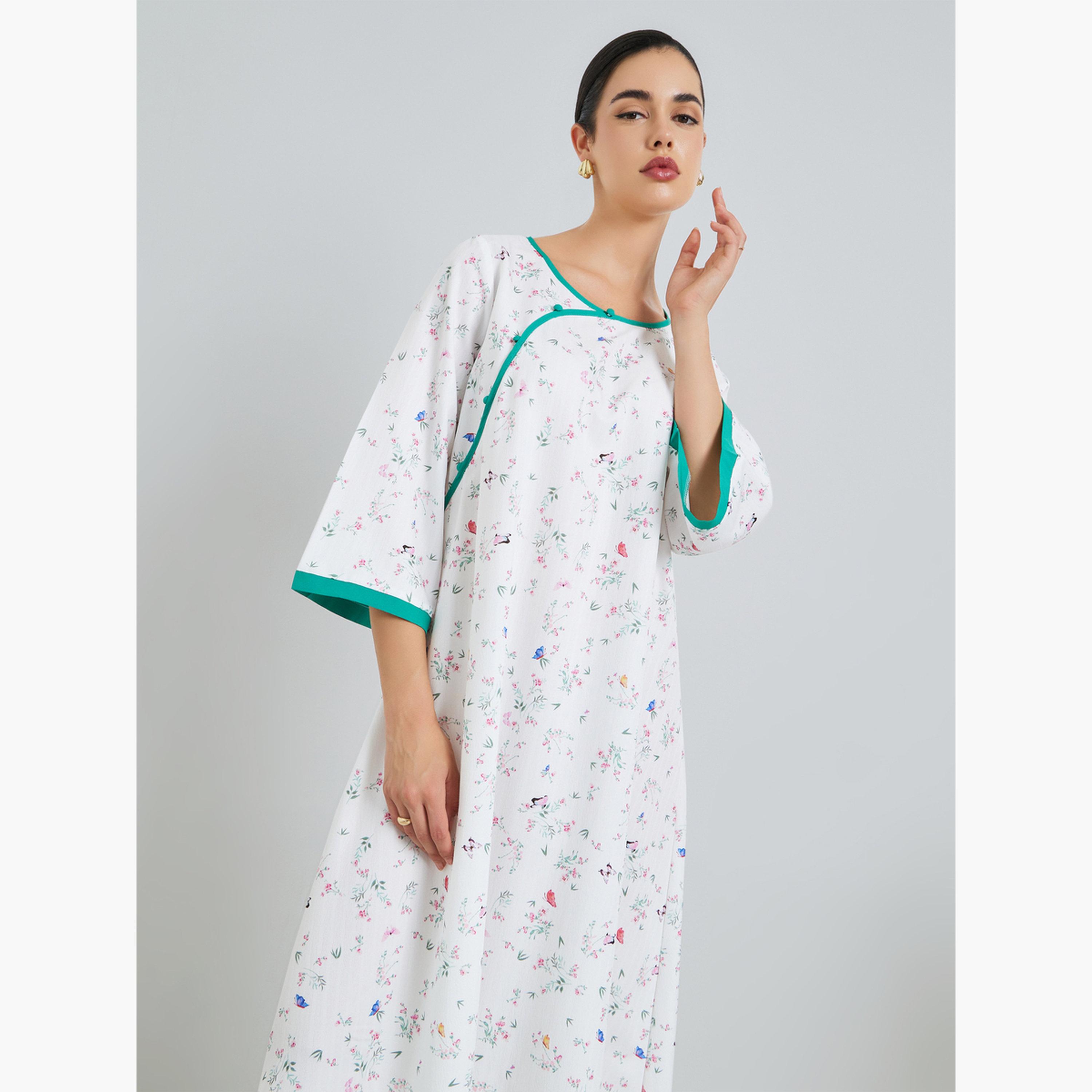 جلابية بطبعة زهور بقصة واسعة-women-arabicclothing-jalabiyas-image-2