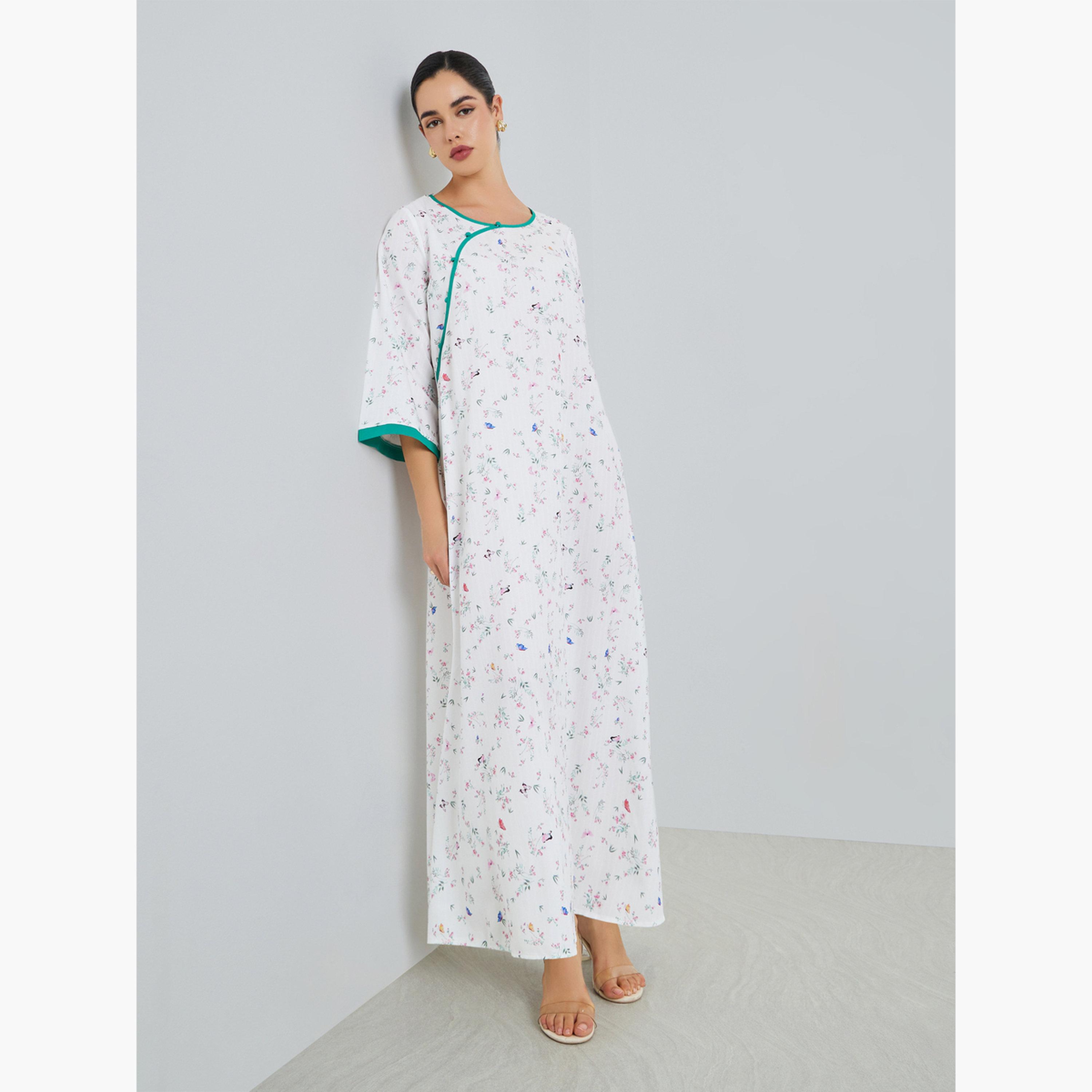 جلابية بطبعة زهور بقصة واسعة-women-arabicclothing-jalabiyas-image-3