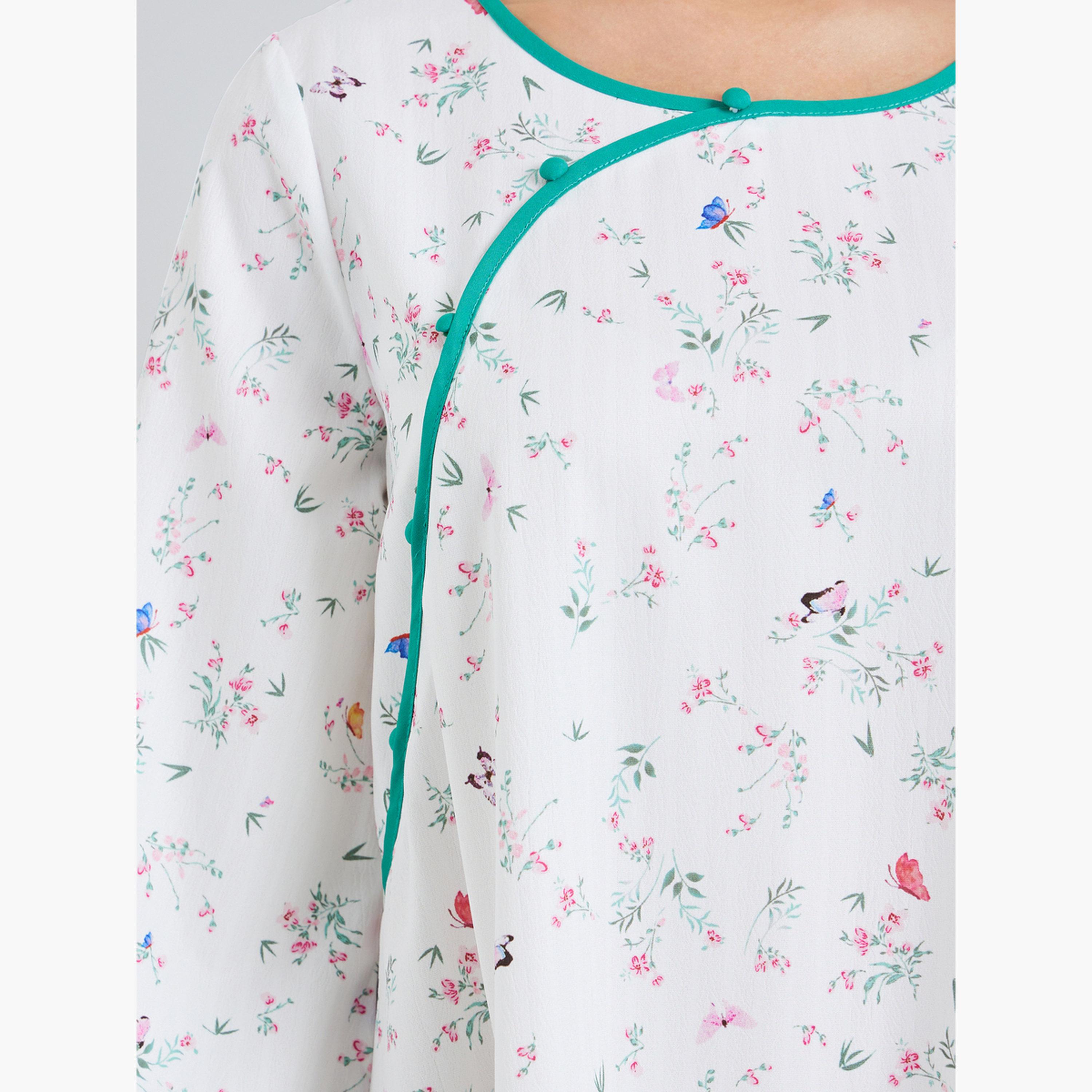 Styli Women Floral Print A-Line Jalabiya-women-arabicclothing-jalabiyas-image-4