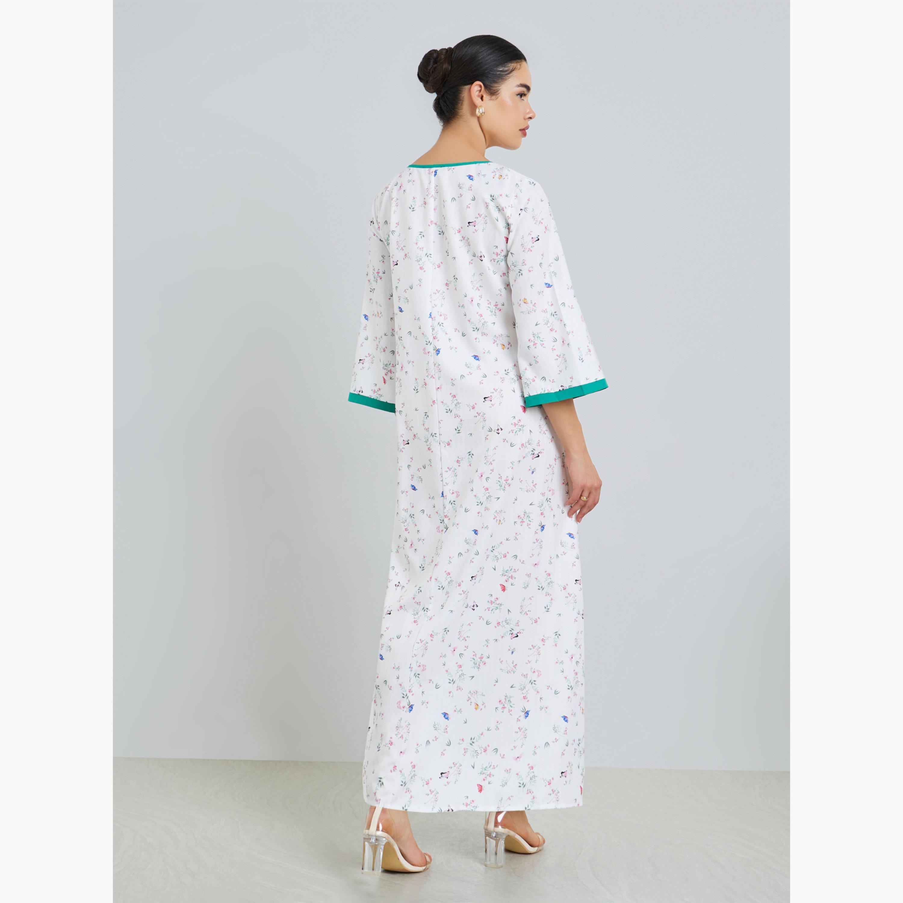 جلابية بطبعة زهور بقصة واسعة-women-arabicclothing-jalabiyas-image-5