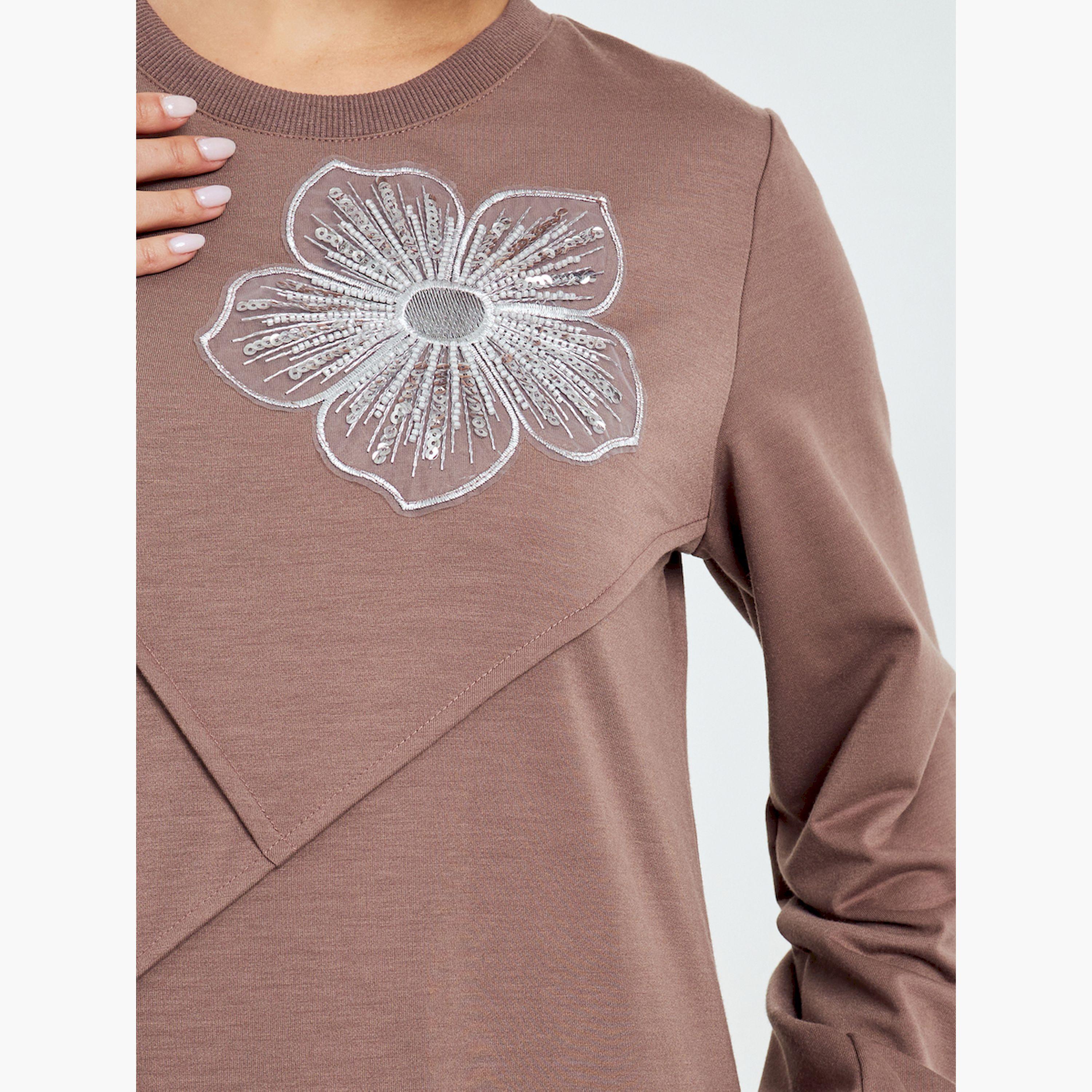 Styli Brown Embroidered A-Line Jalabiya-women-arabicclothing-jalabiyas-image-5
