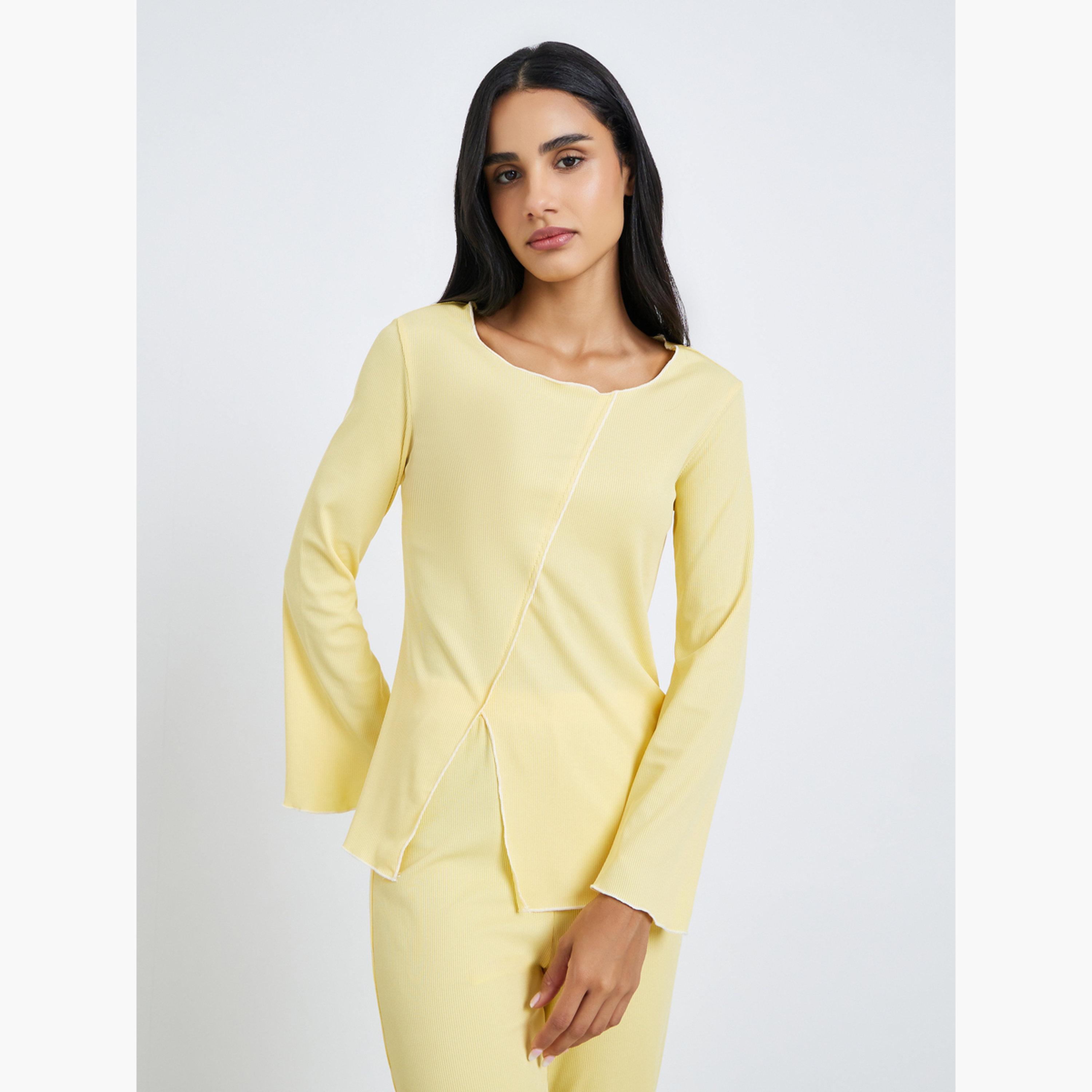 Styli Rib Overlock Seam Top and Pyjama Set-women-clothing-nightwear-pyjamas-longsets-image-3