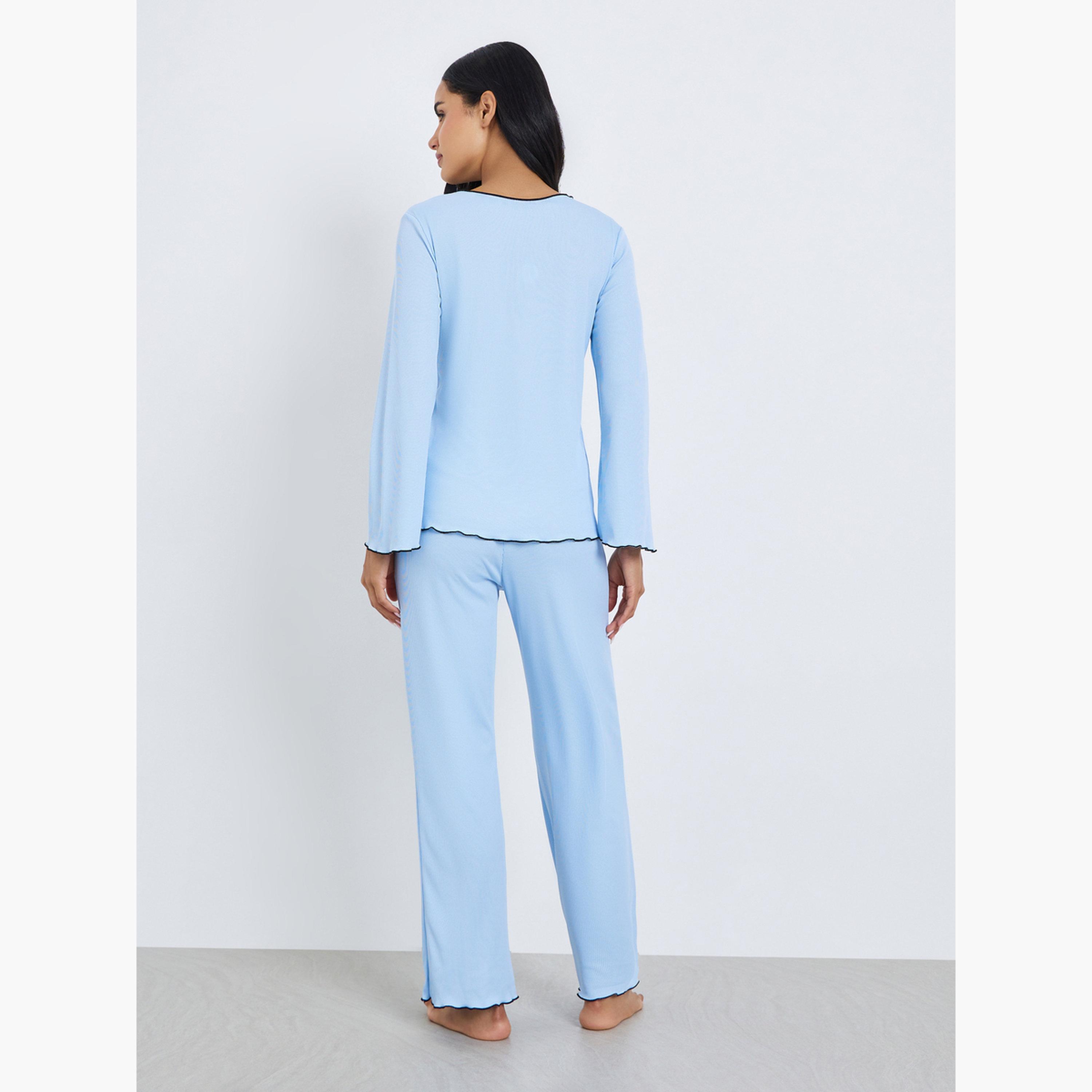 طقم بيجاما من بنطال وبلوزة مضلعة-women-clothing-nightwear-pyjamas-longsets-image-5