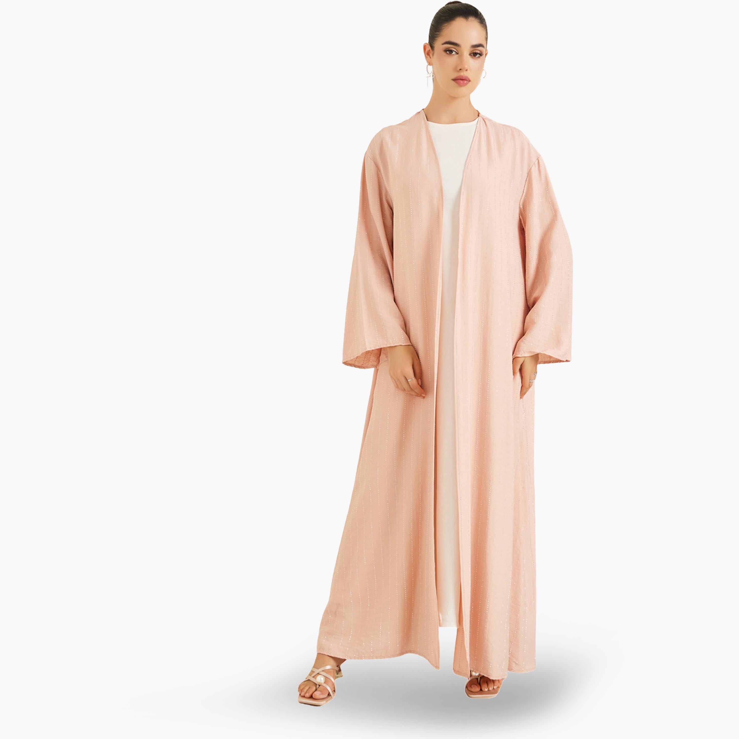 Styli Women Pink Embellished Stone Solid Abaya-women-arabicclothing-abayas-image-1