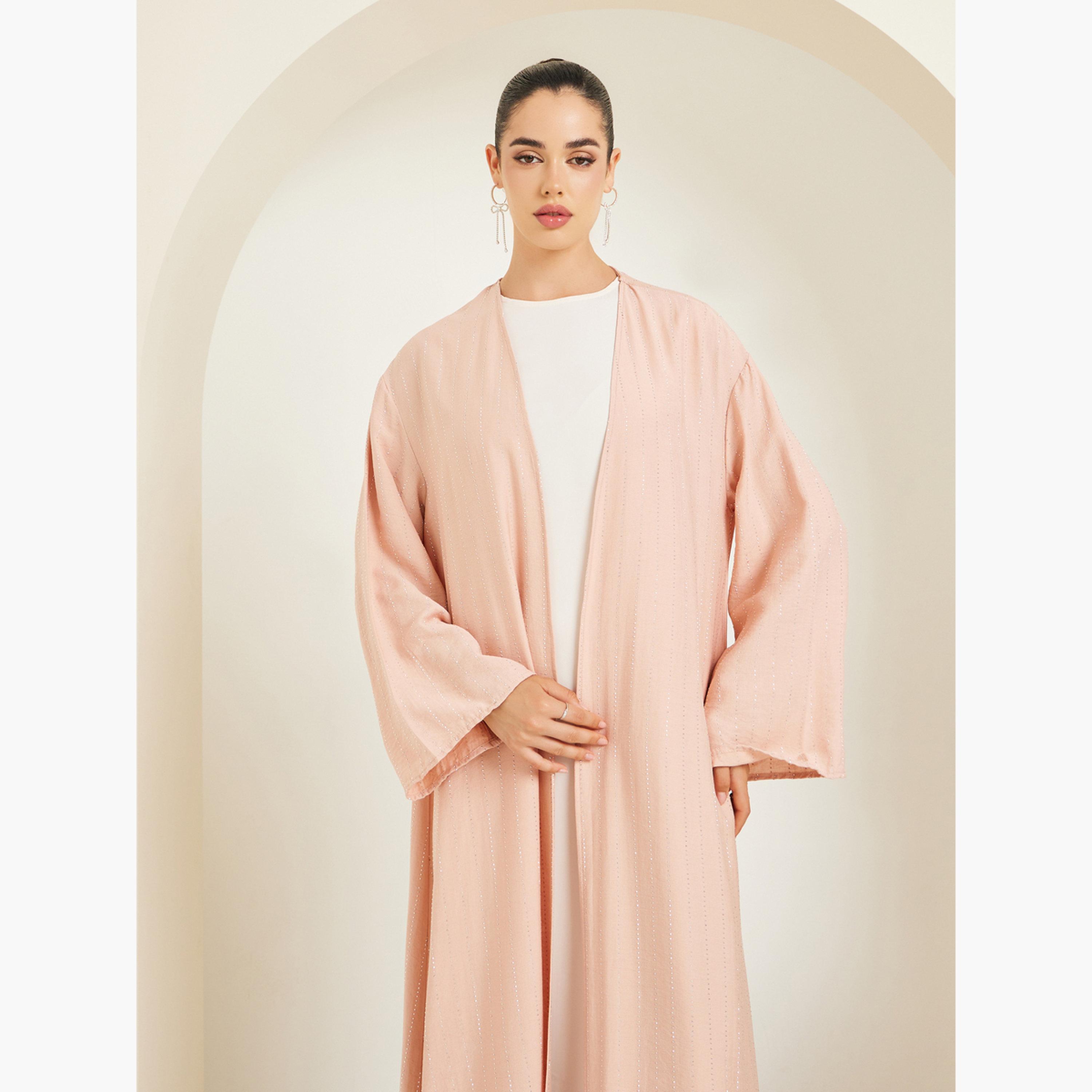 Styli Women Pink Embellished Stone Solid Abaya-women-arabicclothing-abayas-image-2