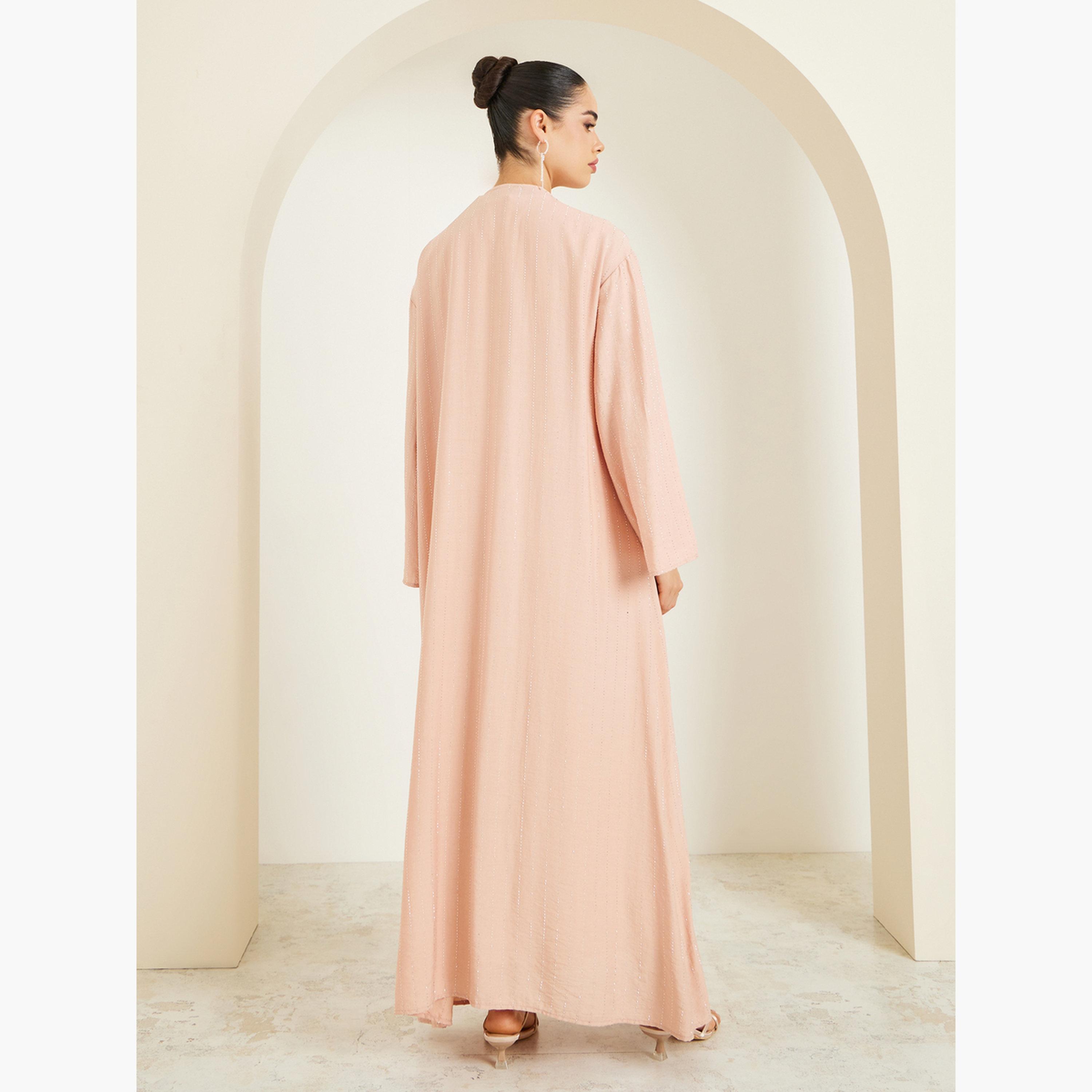 Styli Women Pink Embellished Stone Solid Abaya-women-arabicclothing-abayas-image-4