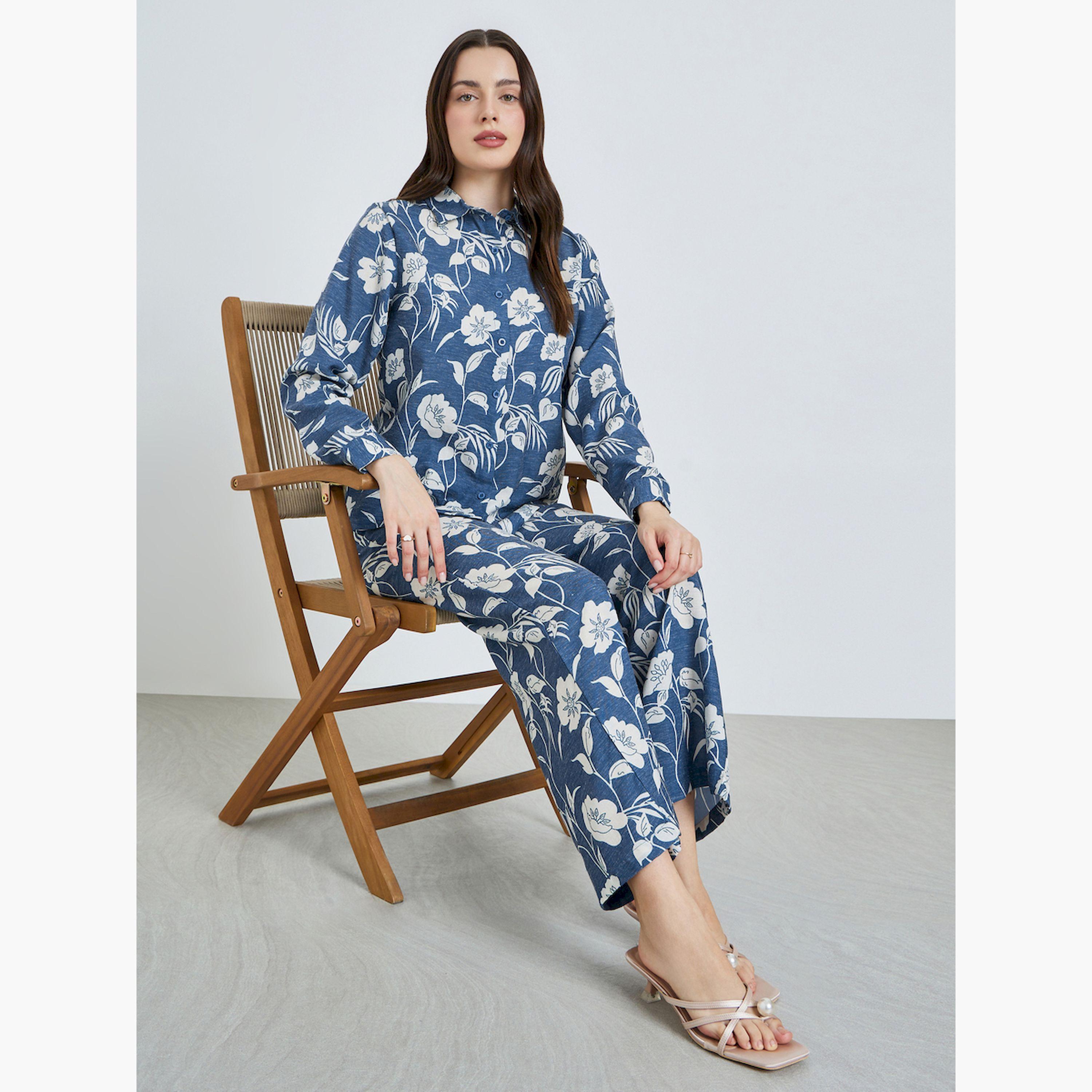Styli Women Floral Print Shirt and Pants Co-Ords-women-clothing-coordsets-image-2