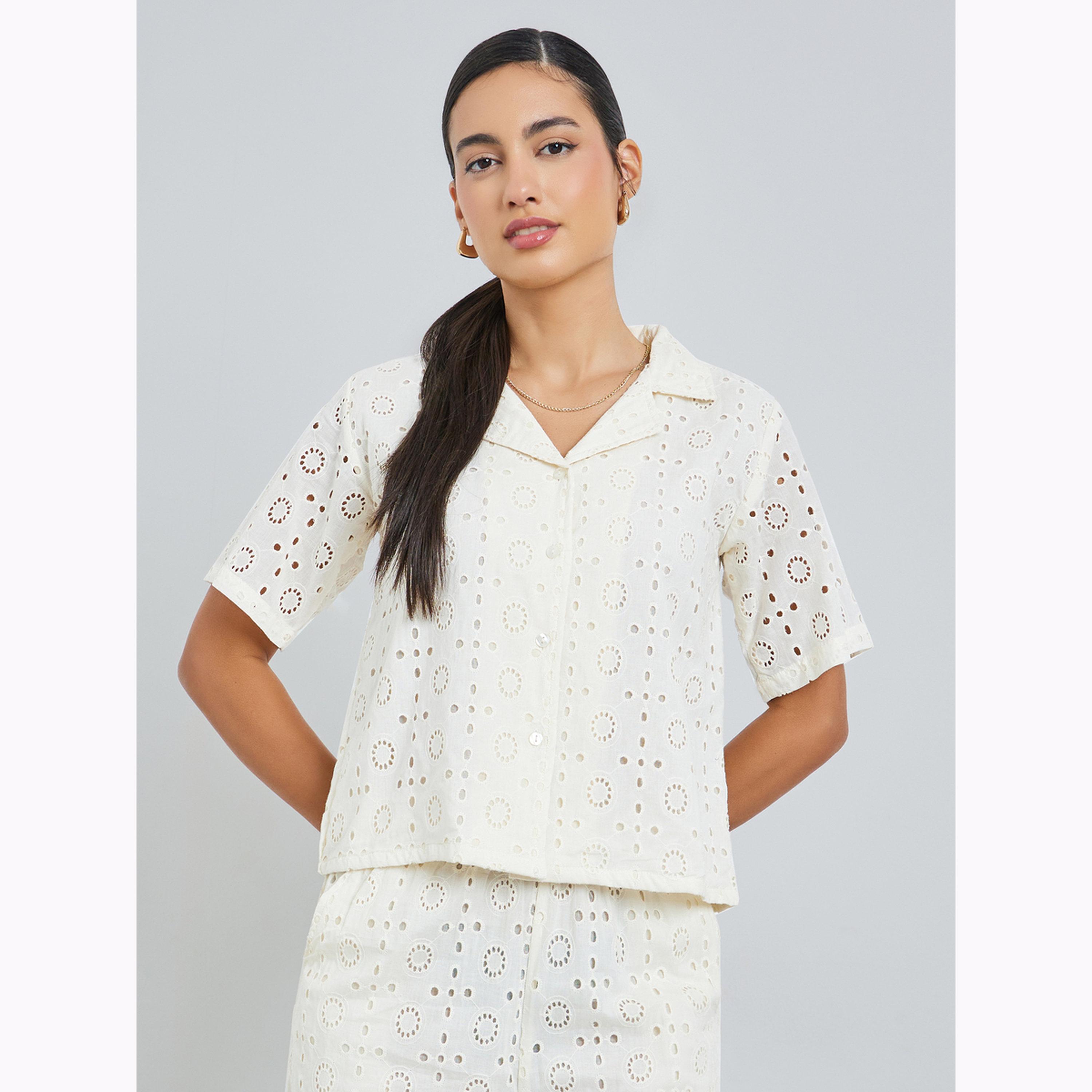 Styli White Embroidered Eyelet Top and Trousers Co-Ords-women-clothing-coordsets-image-2