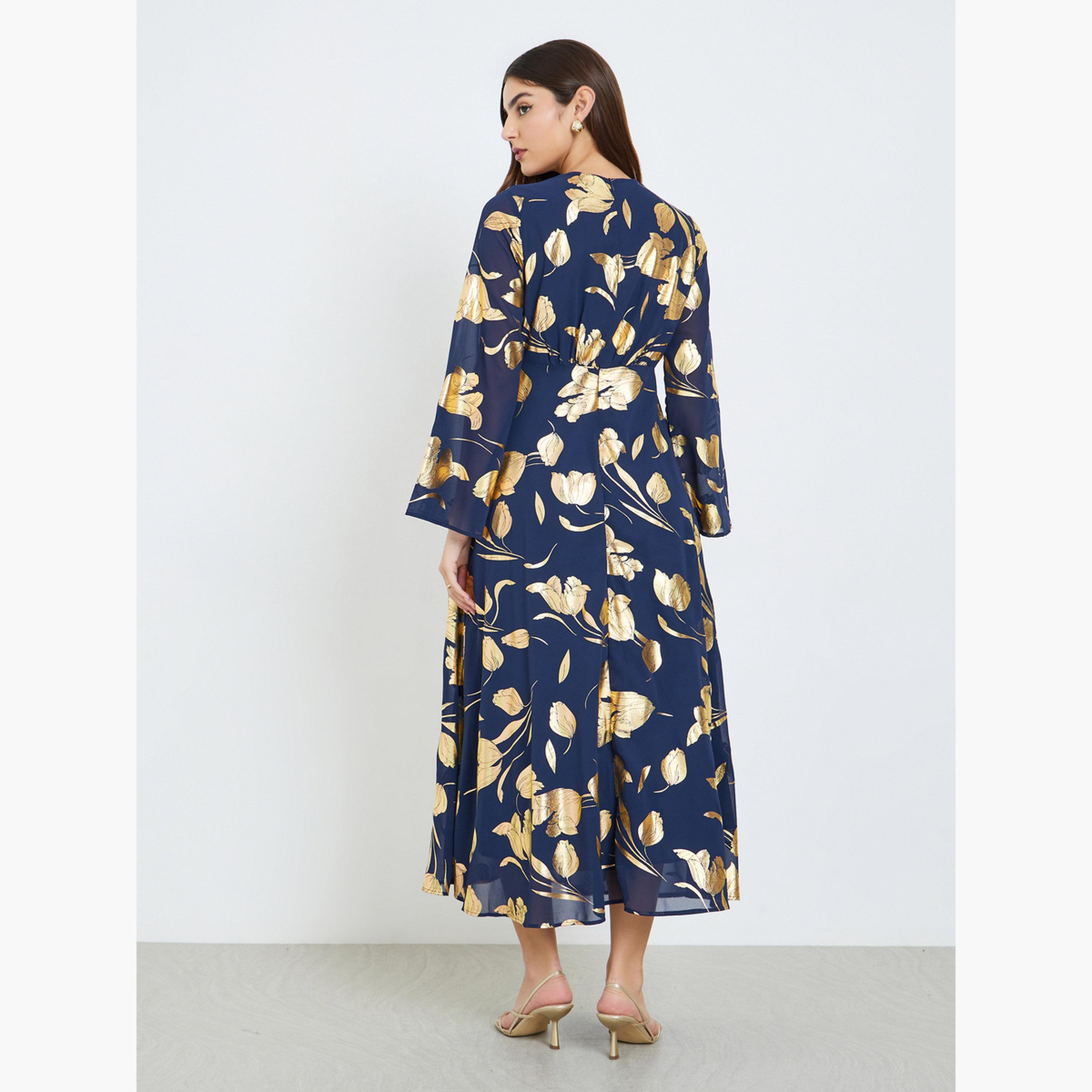 فستان طويل بطبعة لامعة وتصميم مريح-women-clothing-dresses-image-3