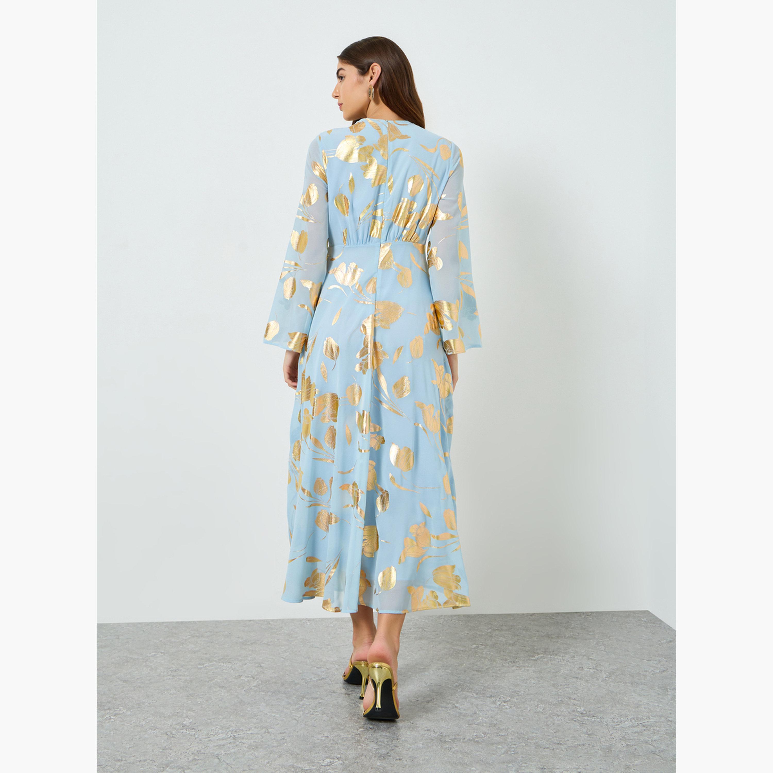 فستان طويل بحافة واسعة وطبعة فويل-women-clothing-dresses-image-4