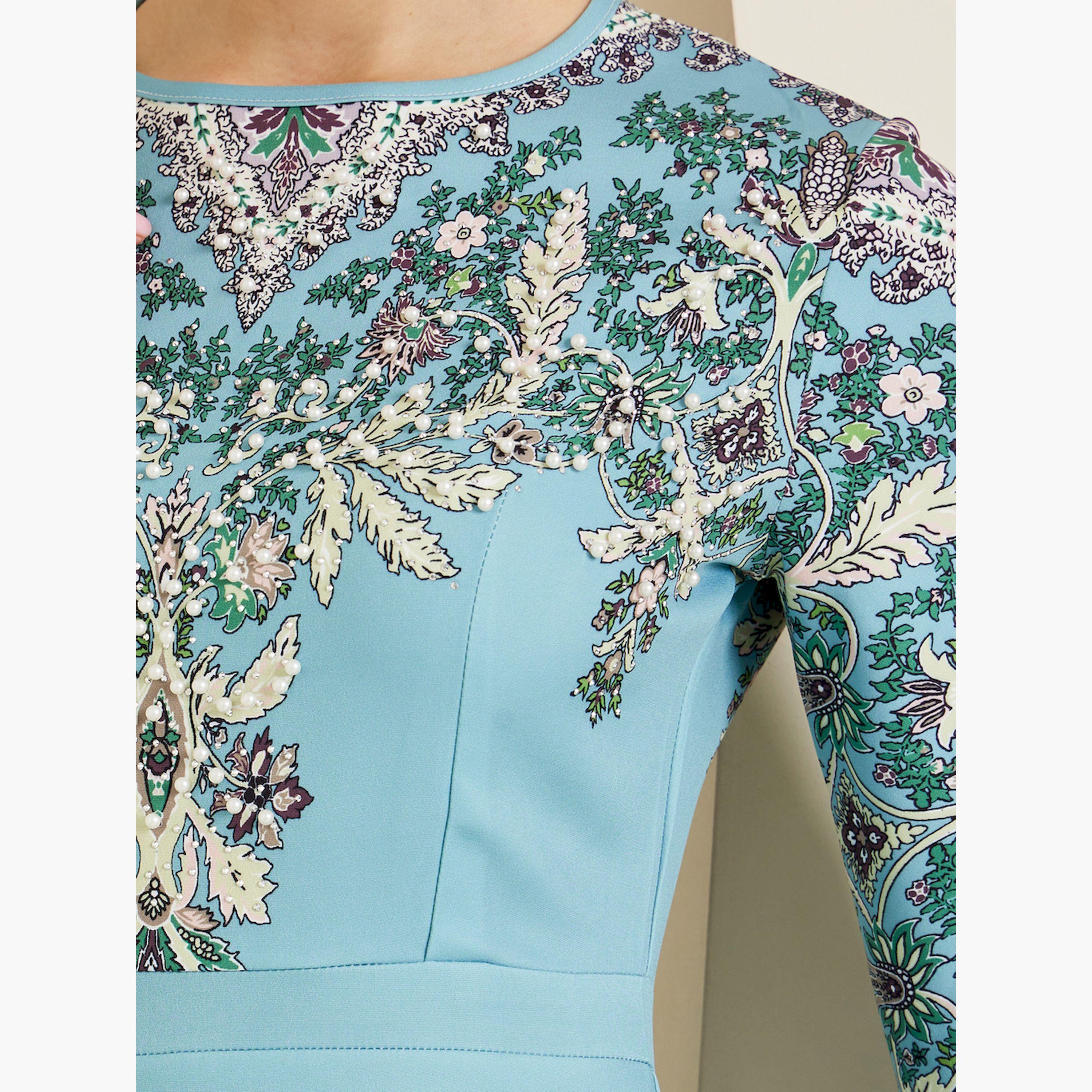 فستان طويل أزرق مطرز بالزهور أكمام طويلة-women-clothing-dresses-image-5