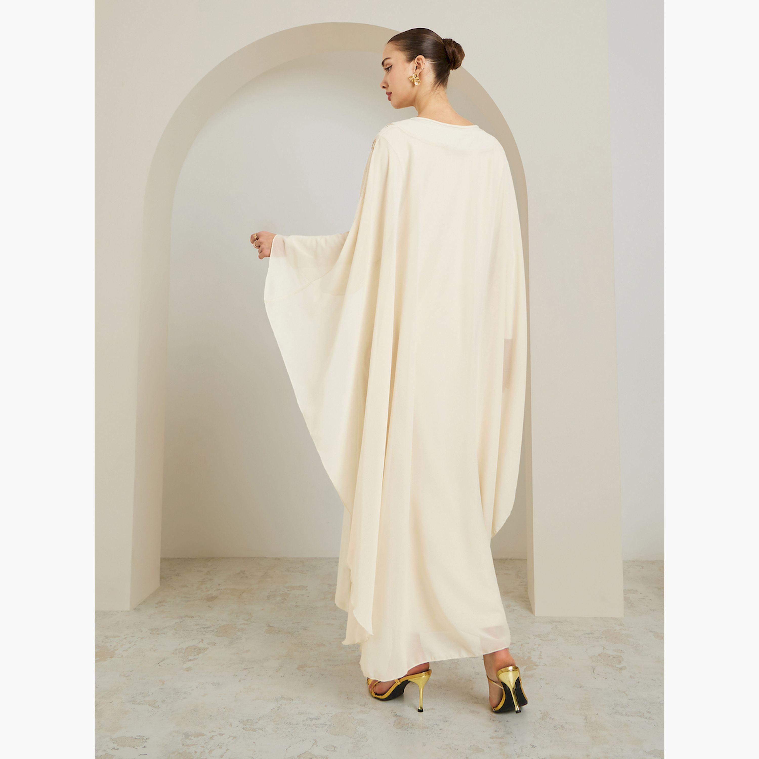 قفطان طويل كريمي بأكمام كيب مزينة-women-clothing-dresses-image-2