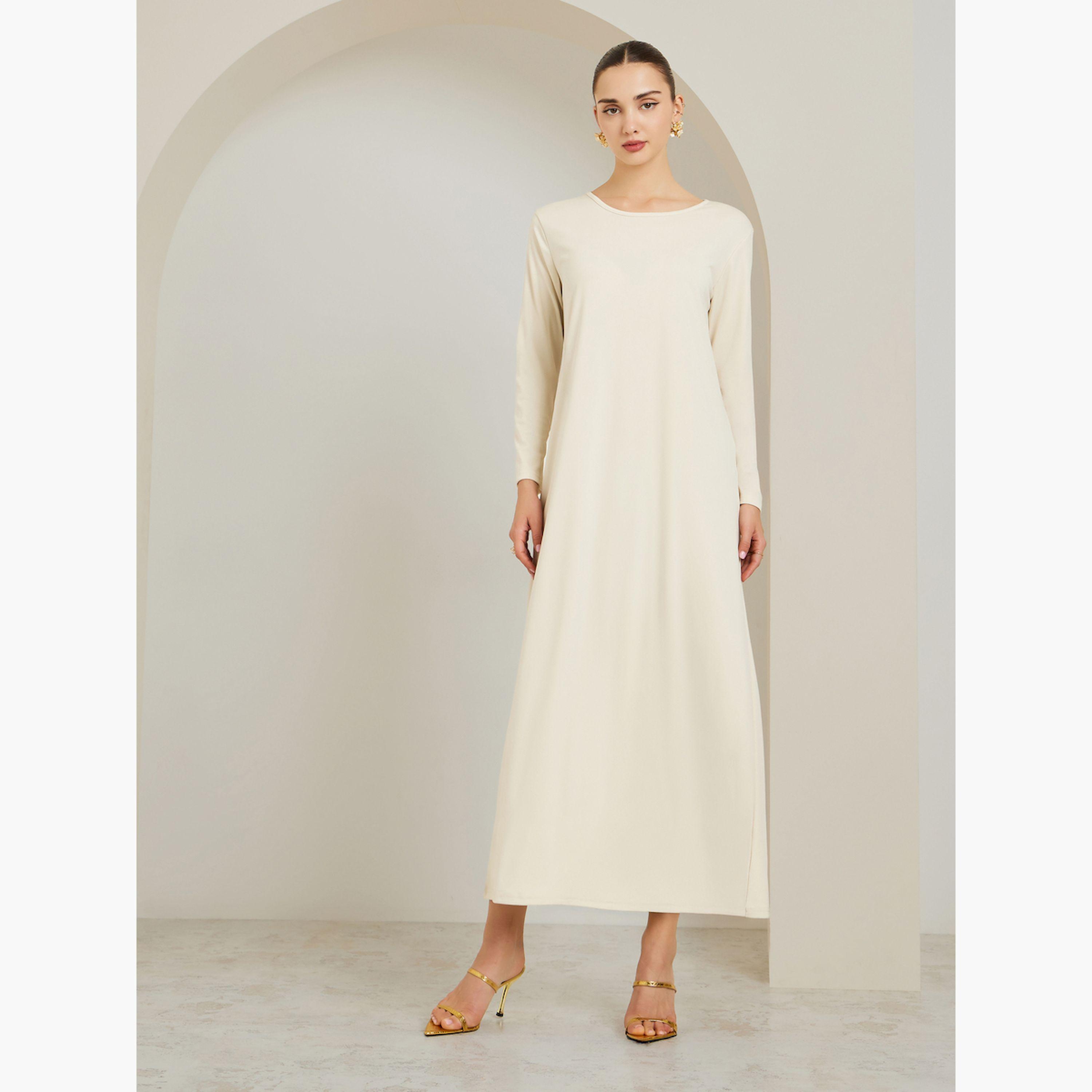 Styli Cream Embellished Cape Sleeve Kaftan Maxi Dress-women-clothing-dresses-image-5