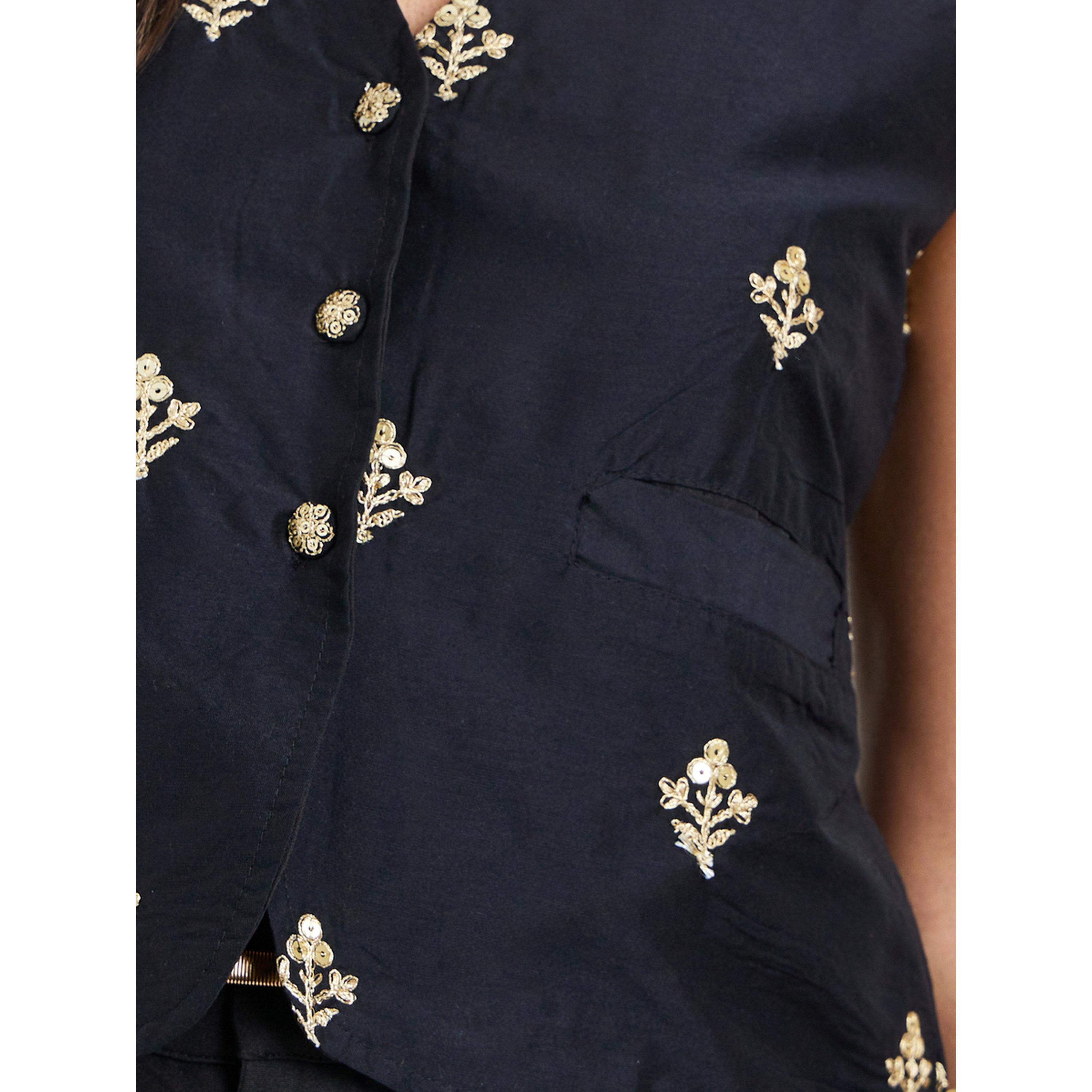 Styli Black Embroidered Sleeveless Waistcoat-women-clothing-tshirts-image-4
