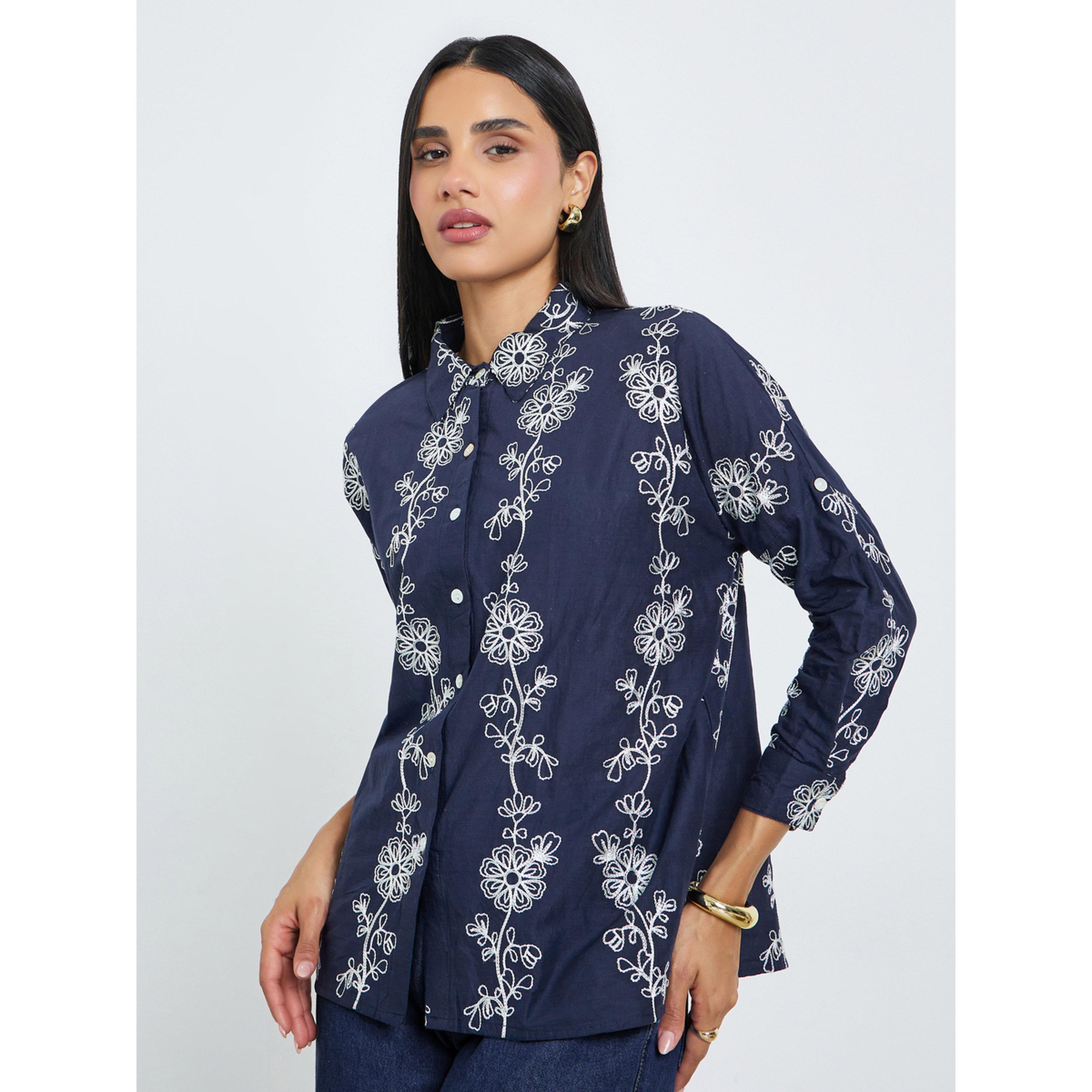 بلوزة قطن مطرزة بقصة عادية-women-clothing-shirtsandblouses-shirts-image-1