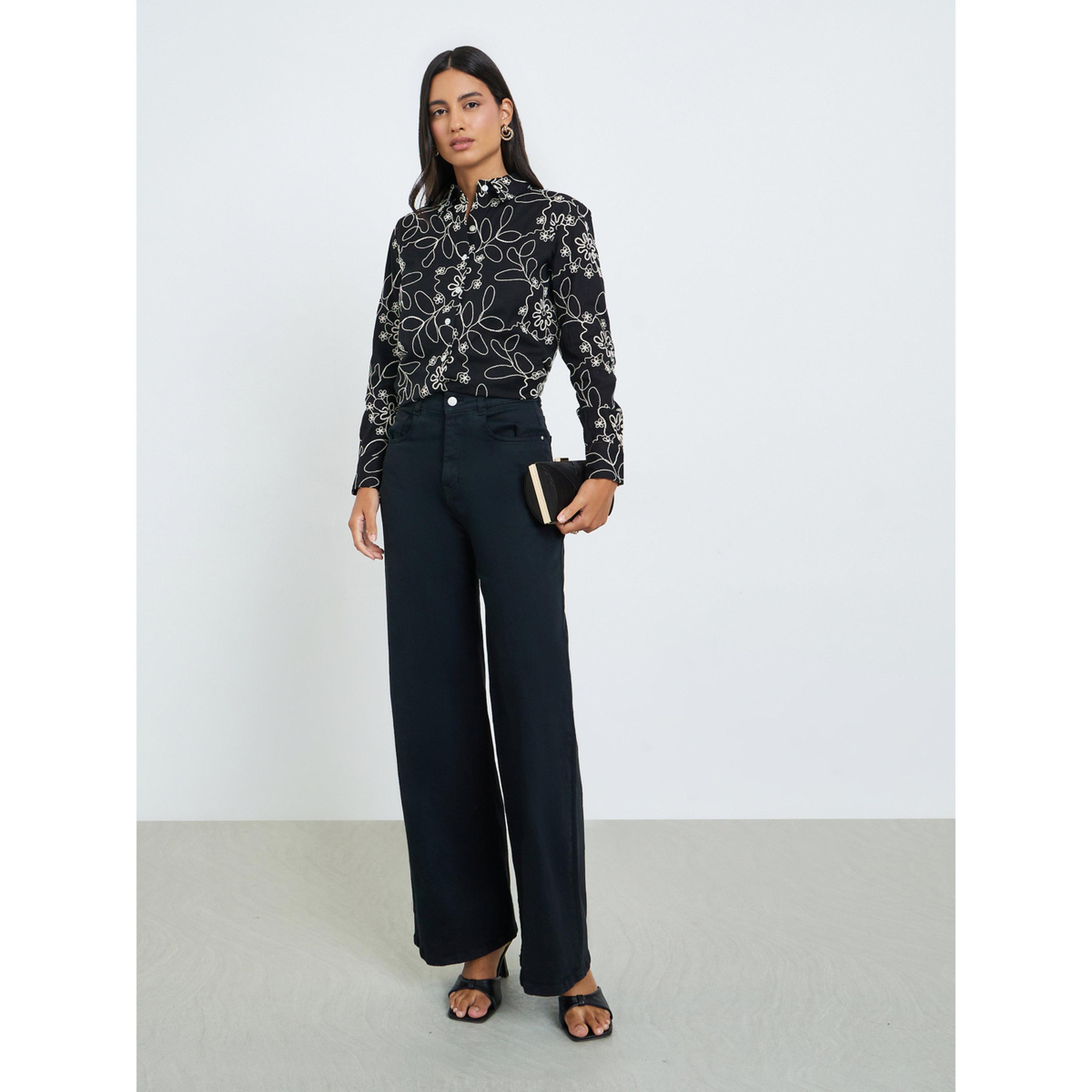 Styli Black Embroidered Cotton Oversized Shirt-women-clothing-shirtsandblouses-shirts-image-2