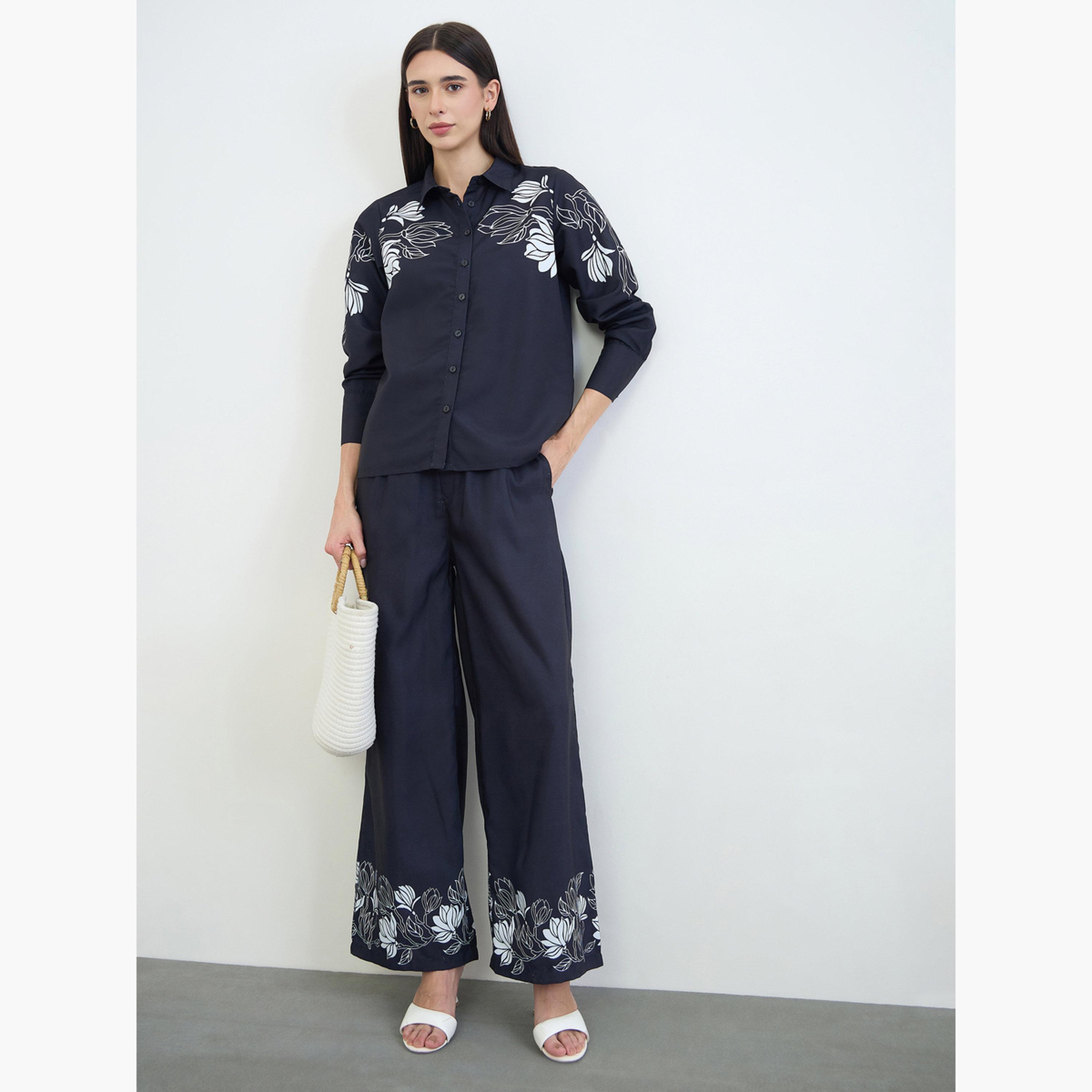 طقم منسق من بنطال وبلوزة قطن بطبعة زهور-women-clothing-coordsets-image-2