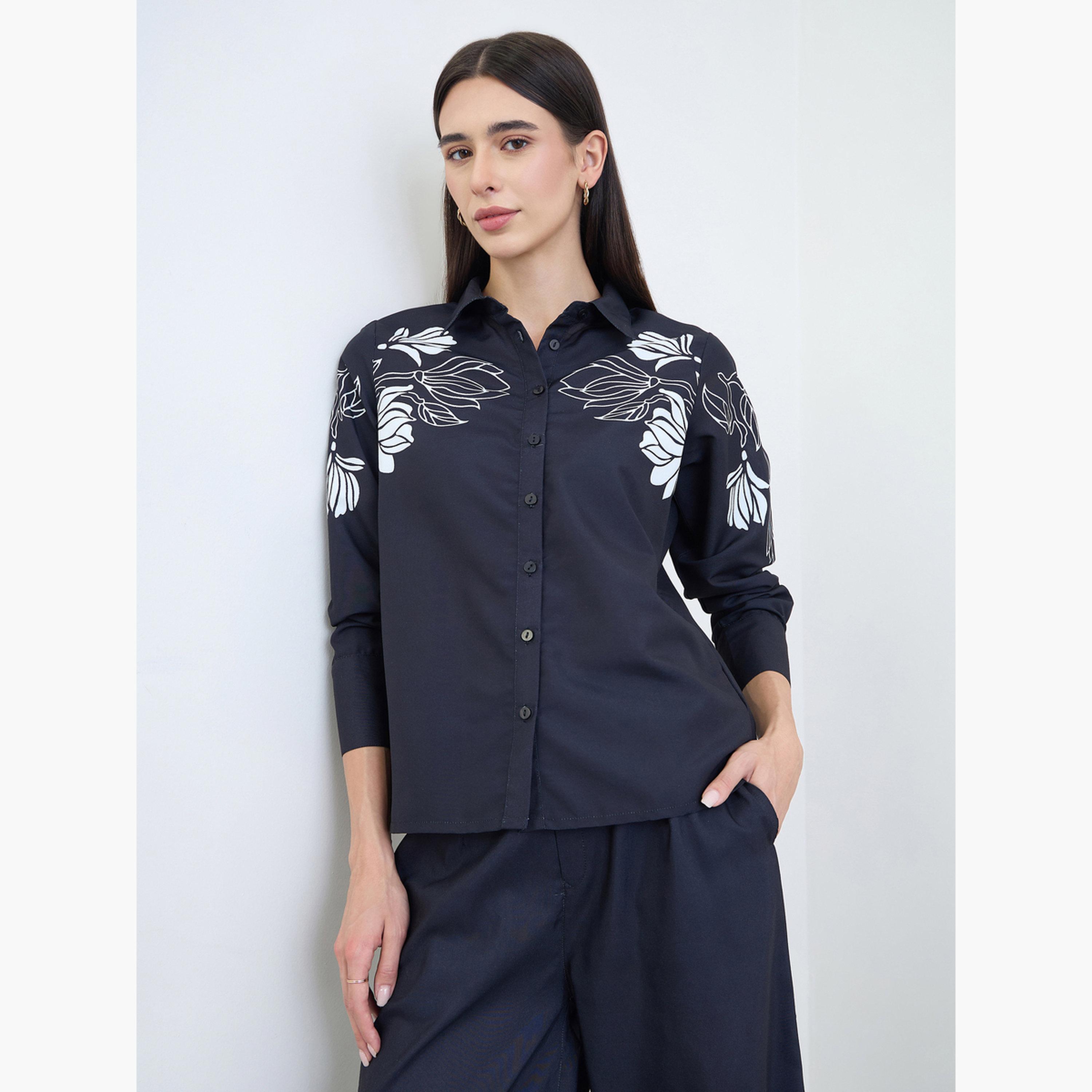 طقم منسق من بنطال وبلوزة قطن بطبعة زهور-women-clothing-coordsets-image-3