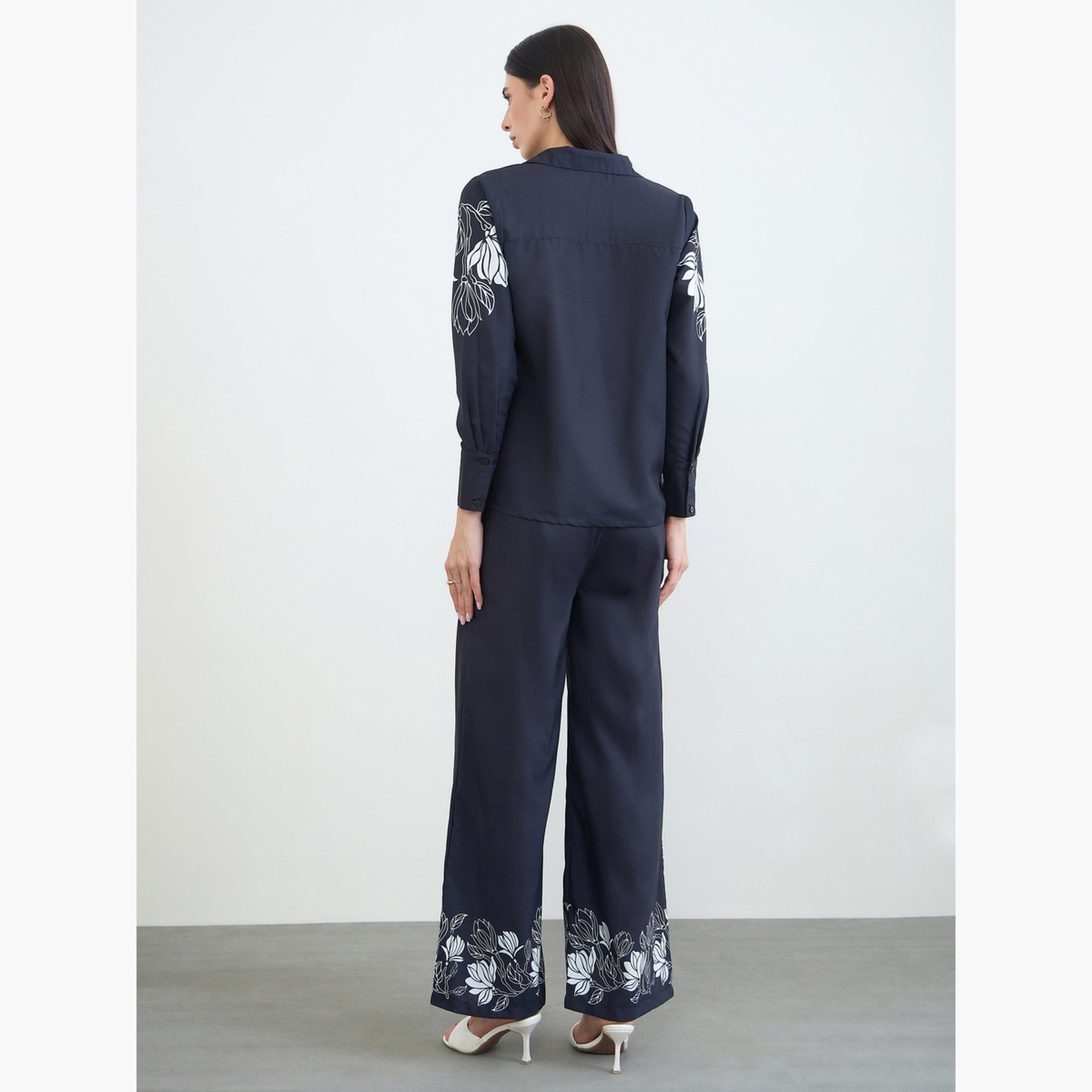 طقم منسق من بنطال وبلوزة قطن بطبعة زهور-women-clothing-coordsets-image-4