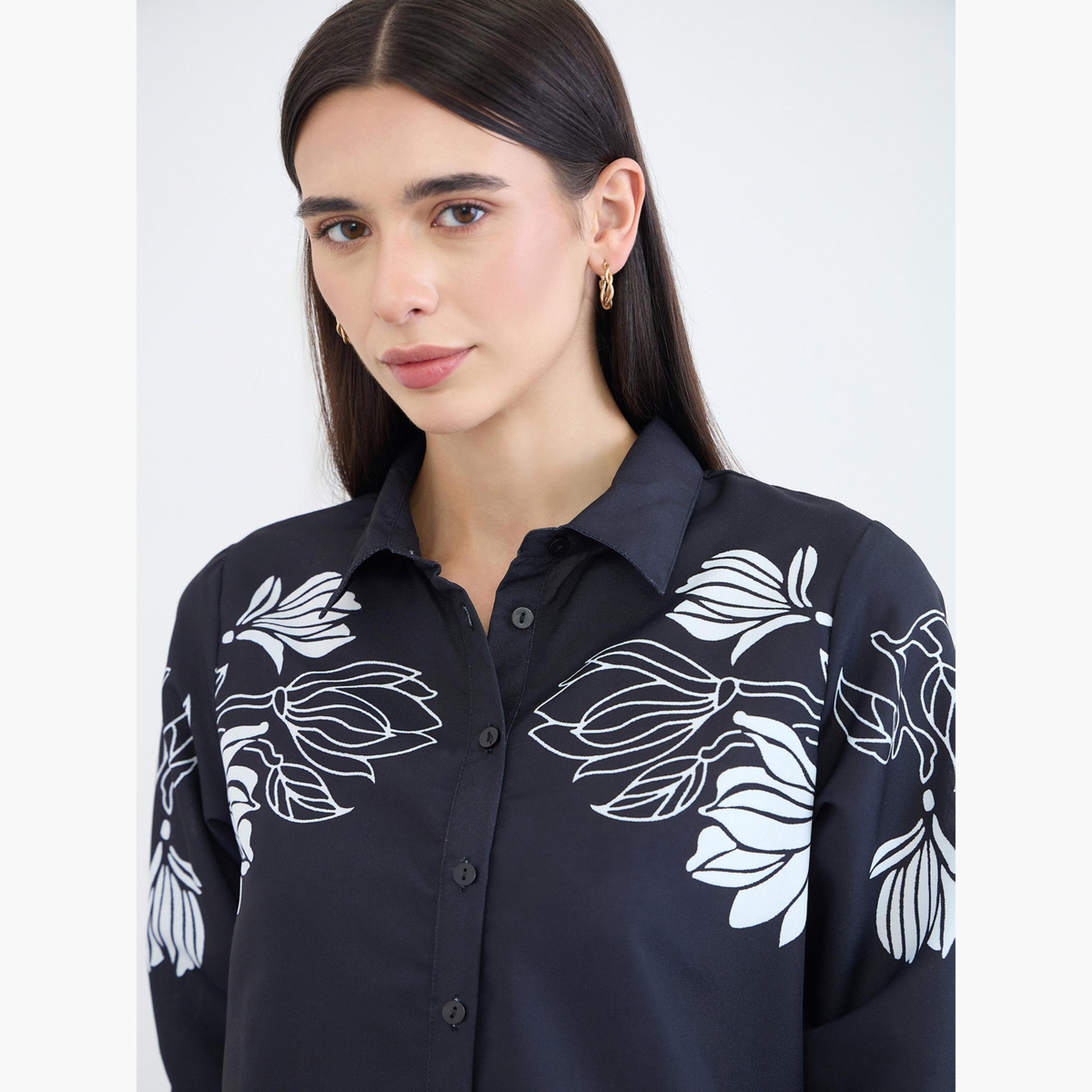 طقم منسق من بنطال وبلوزة قطن بطبعة زهور-women-clothing-coordsets-image-5