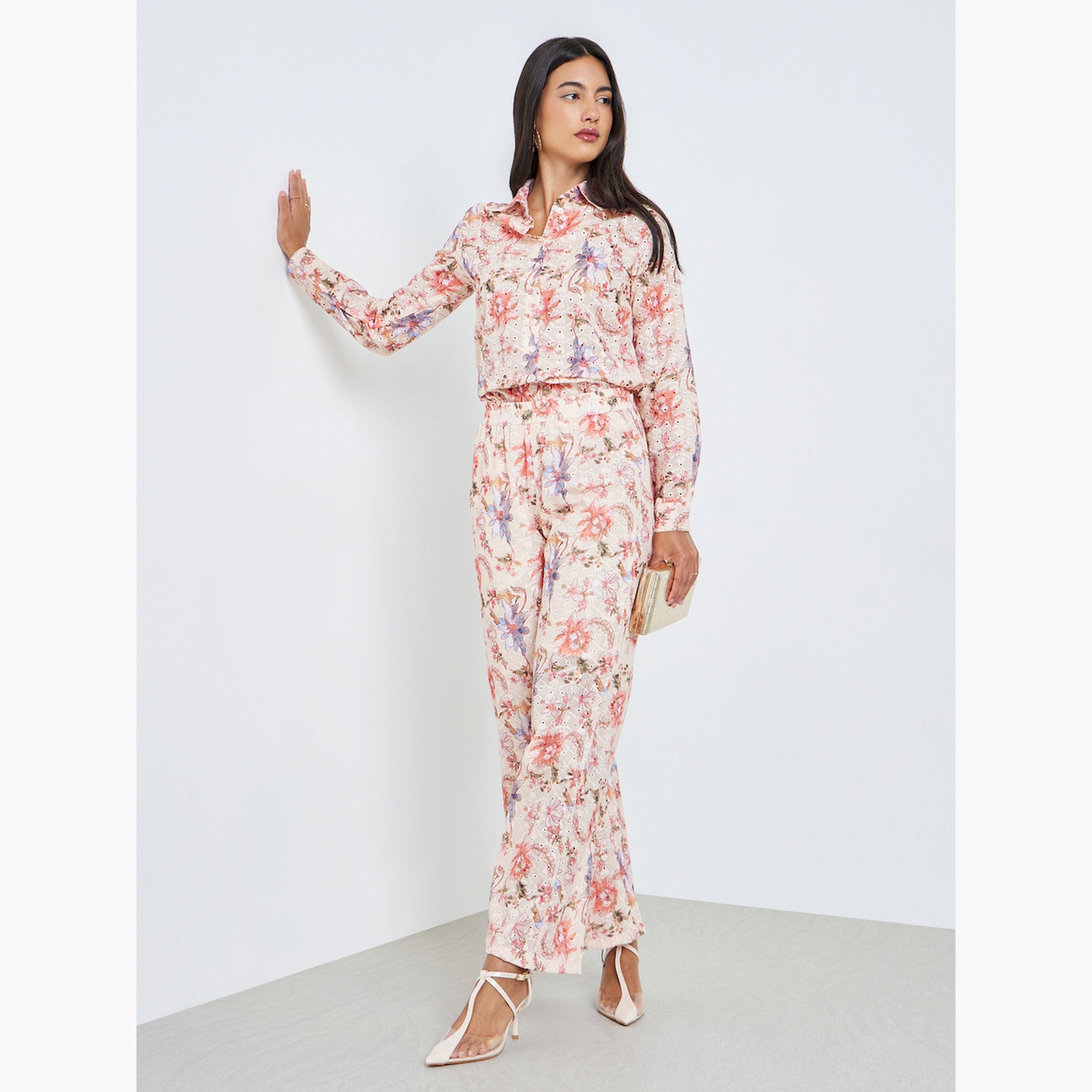 طقم منسق من بنطال وبلوزة بطبعة زهور-women-clothing-coordsets-image-1