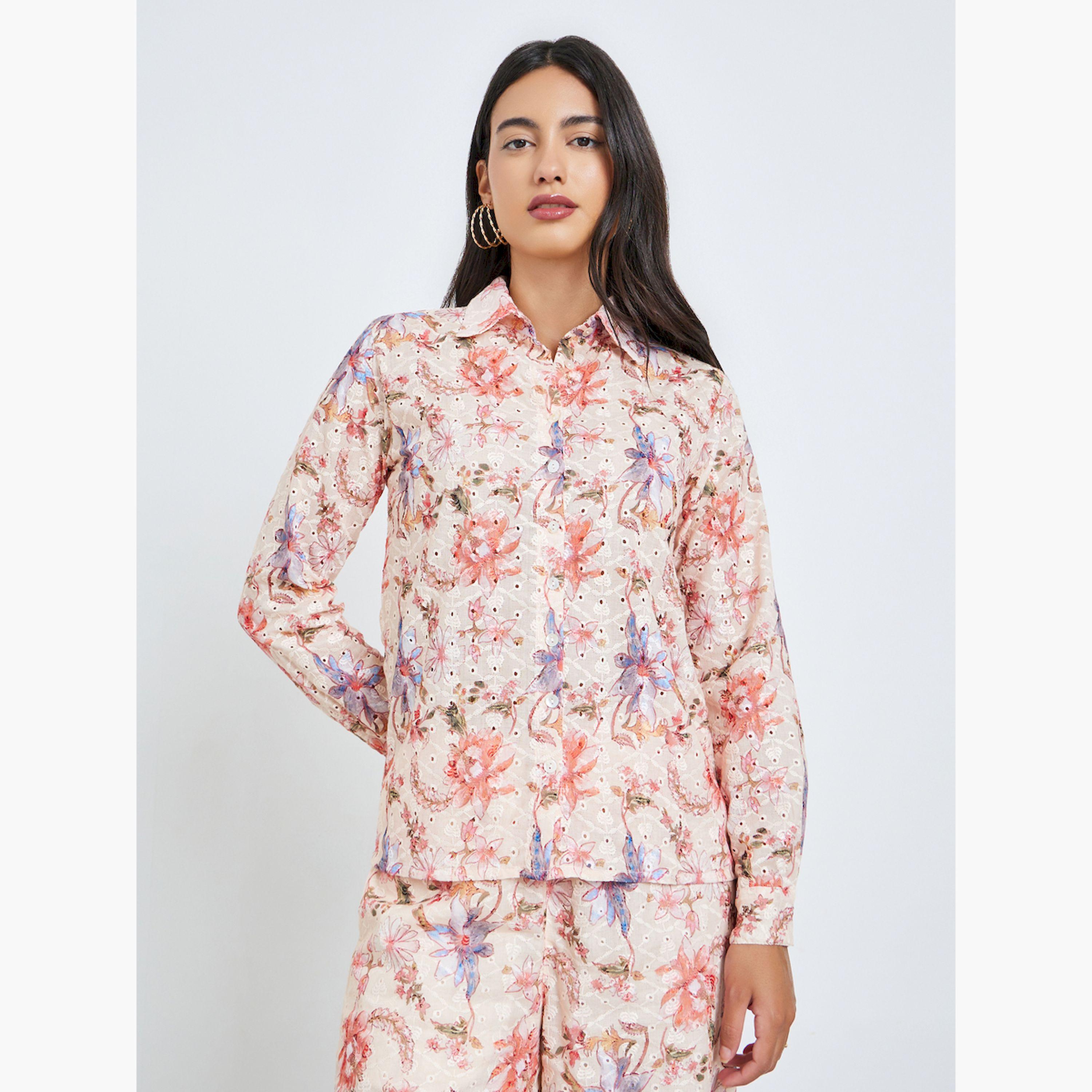 طقم منسق من بنطال وبلوزة بطبعة زهور-women-clothing-coordsets-image-2