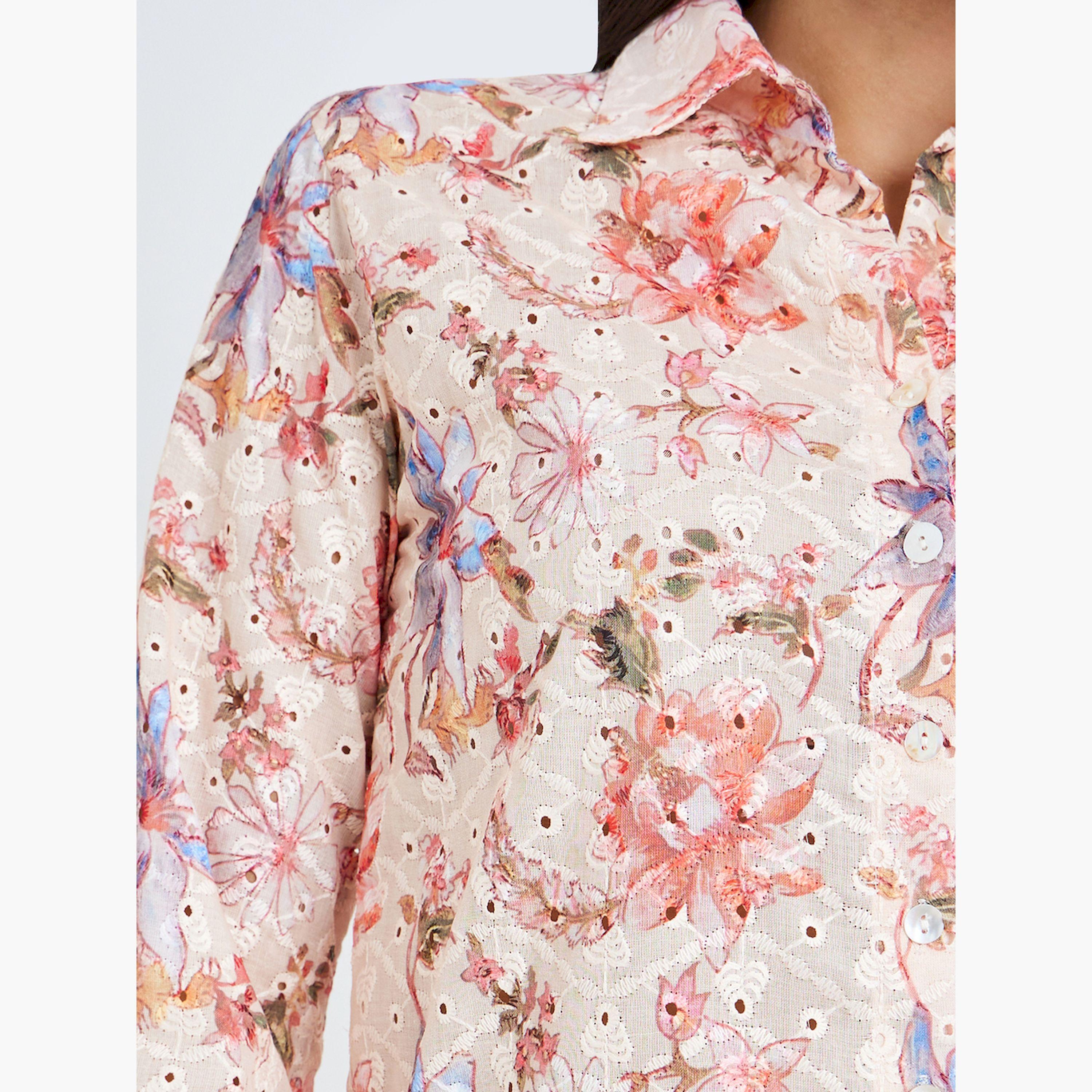 طقم منسق من بنطال وبلوزة بطبعة زهور-women-clothing-coordsets-image-3