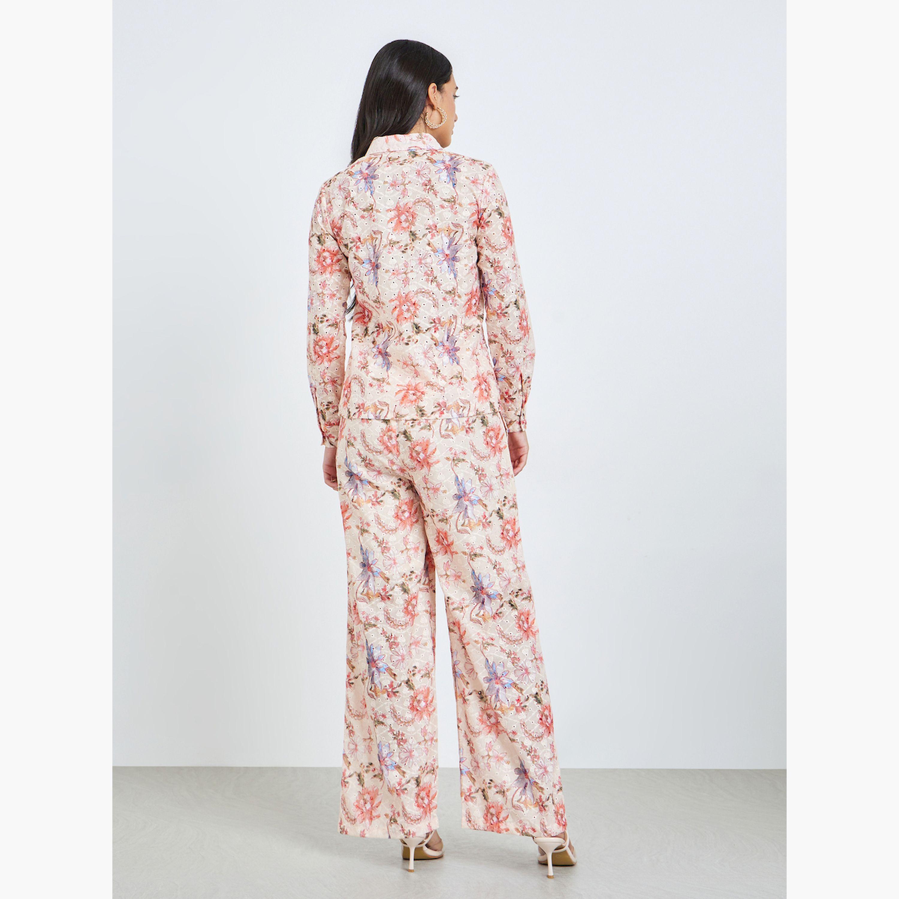 طقم منسق من بنطال وبلوزة بطبعة زهور-women-clothing-coordsets-image-5