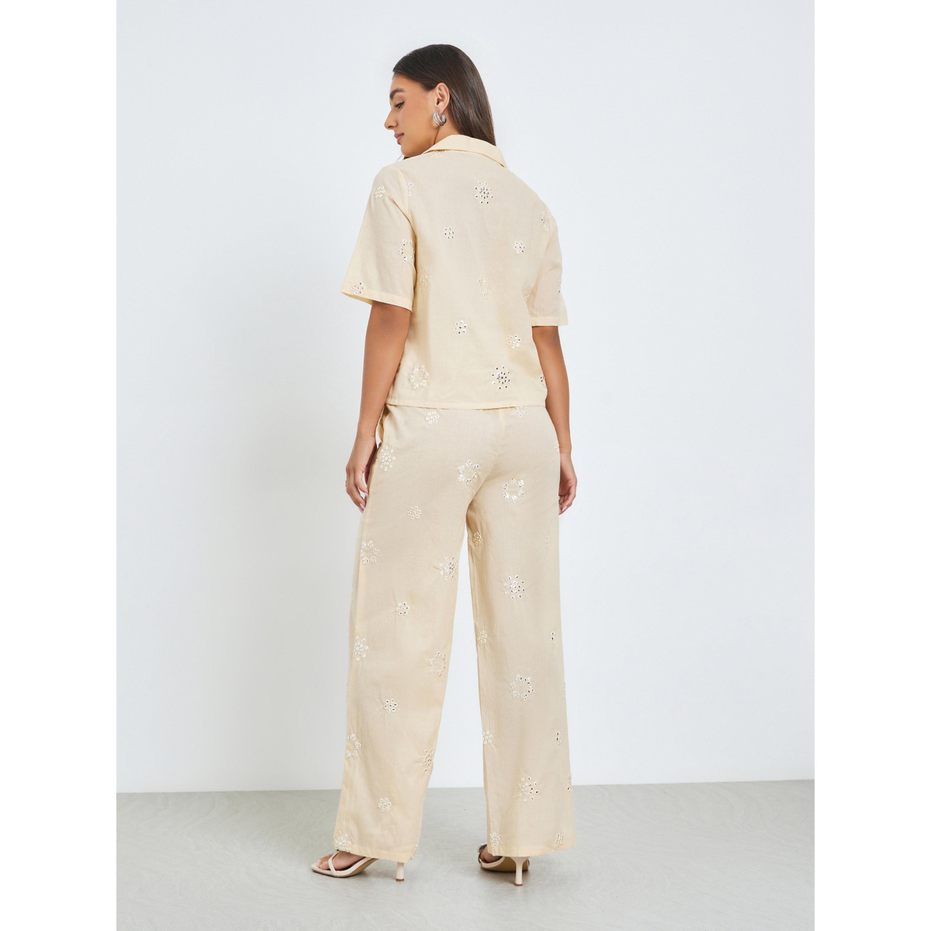 Styli Beige Embroidered Cotton Shirt and Pants Co-ords-women-clothing-coordsets-image-4
