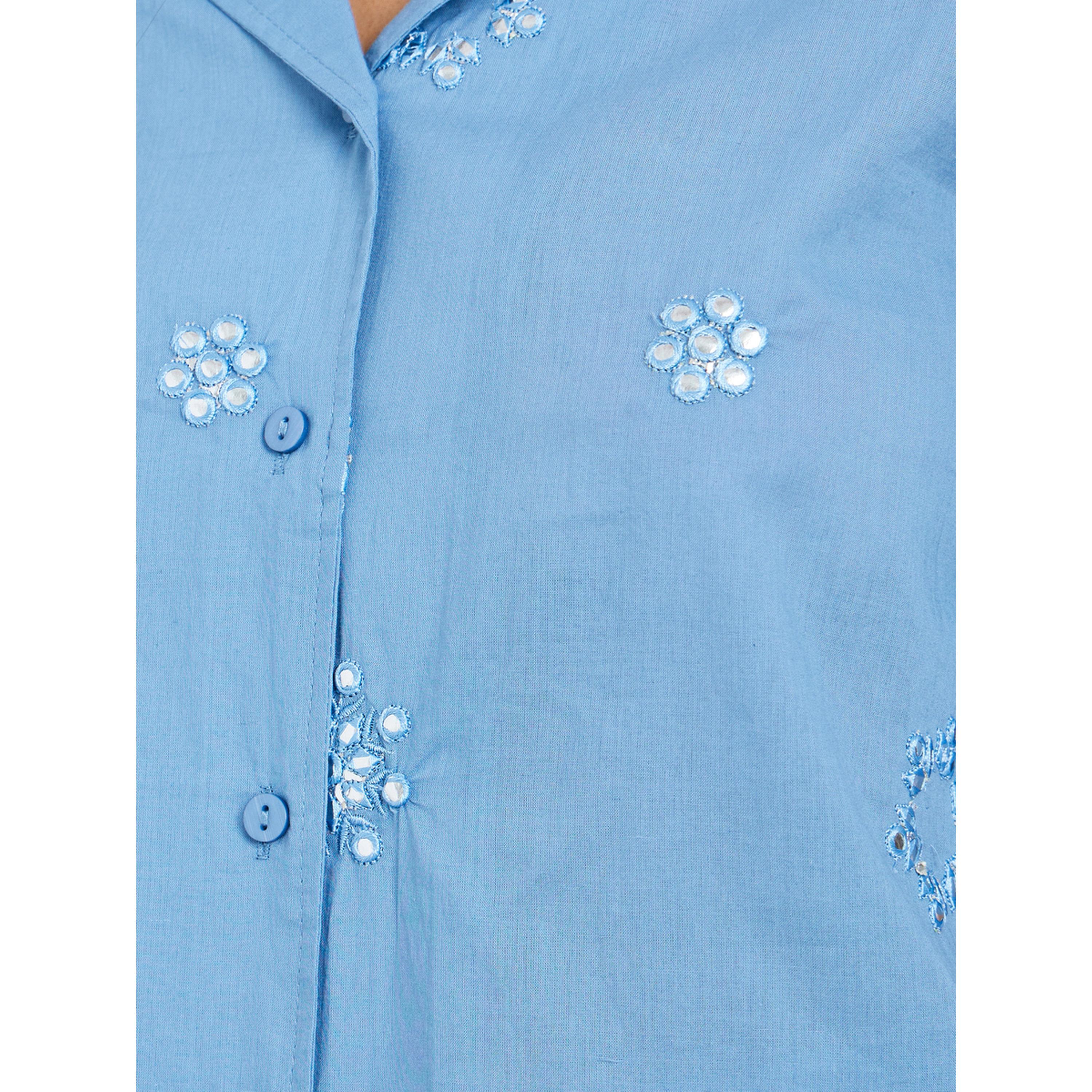 Styli Blue Embroidered Cotton Shirt and Pants Co-ords-women-clothing-coordsets-image-6