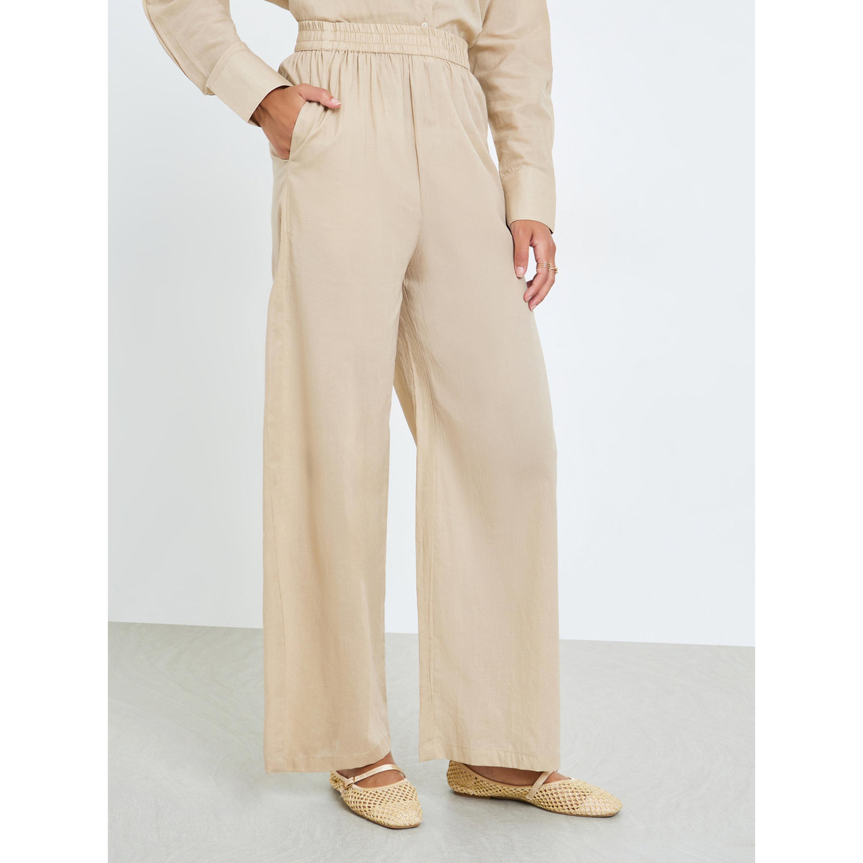 Styli Beige Oversized Cotton Shirt and Pants Co-ords-women-clothing-coordsets-image-4