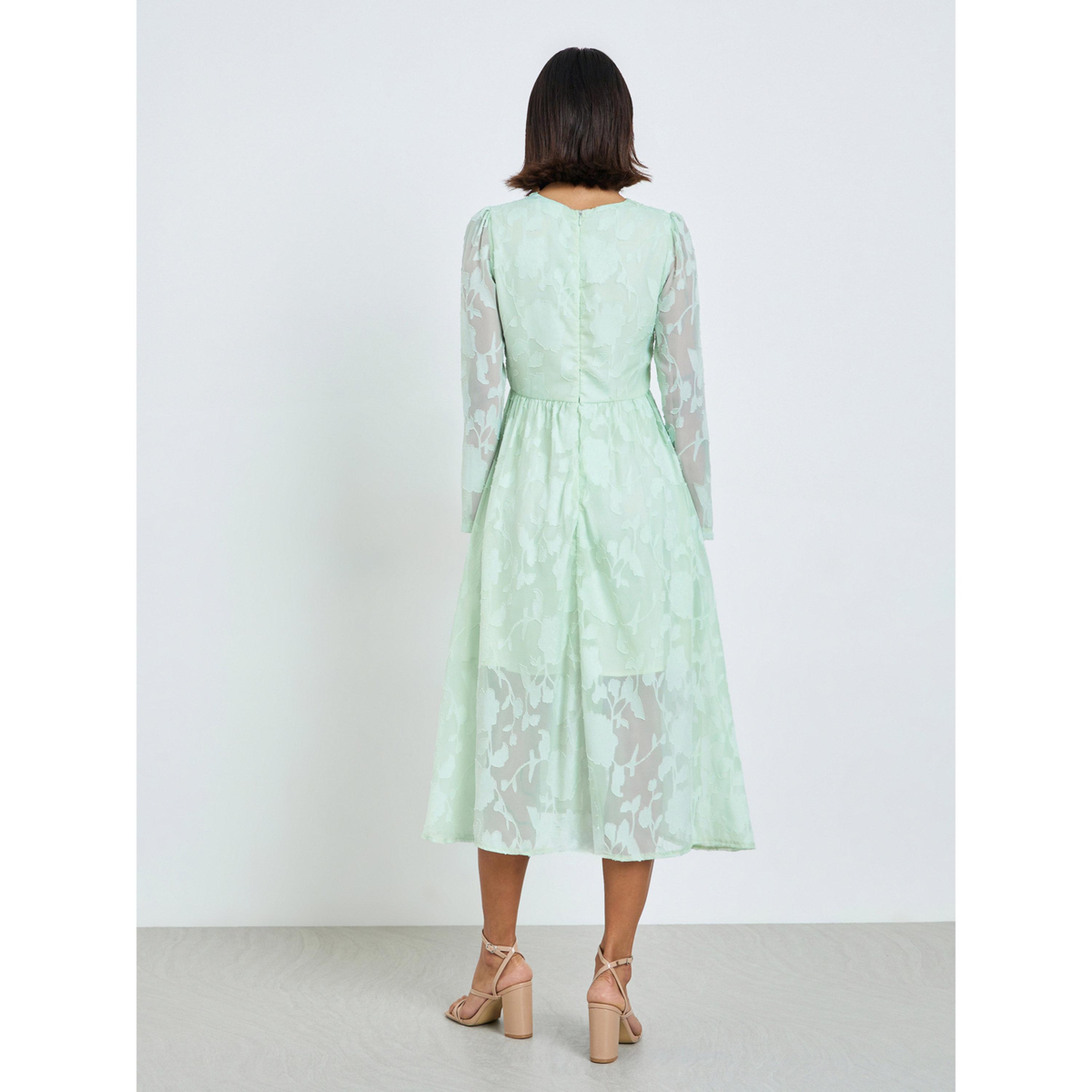 Styli Green Floral Jacquard A-Line Midi Dress-women-clothing-dresses-image-4