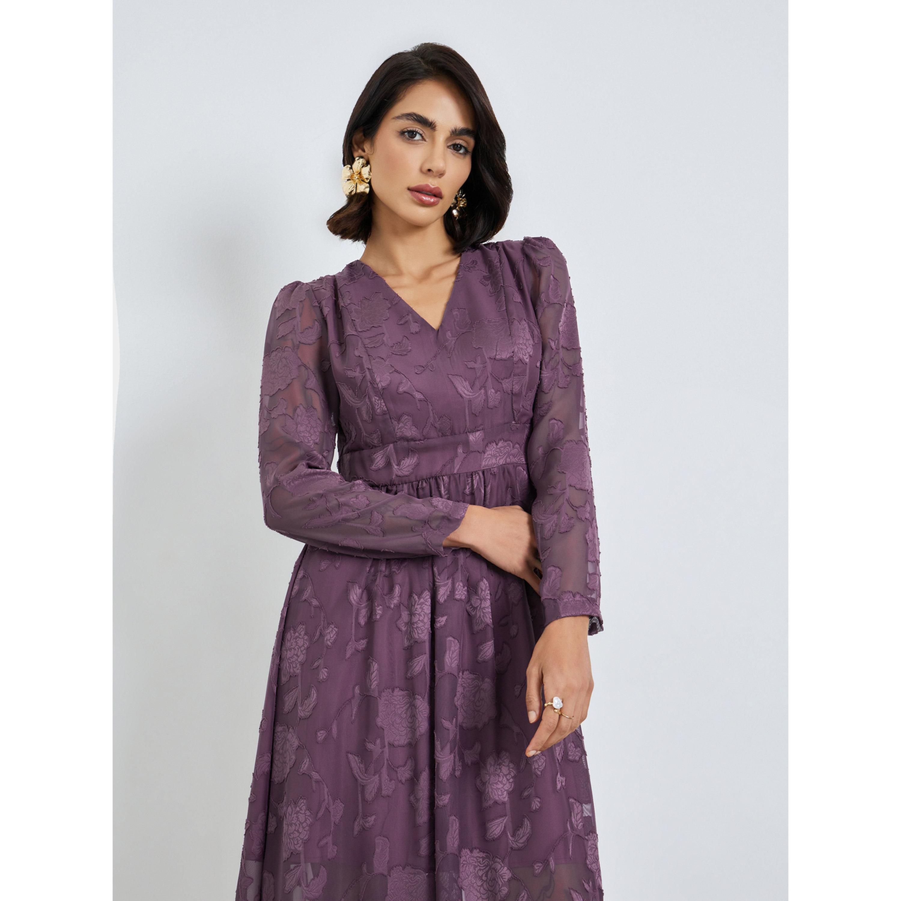 Styli Purple Floral Jacquard A-Line Midi Dress-women-clothing-dresses-image-2