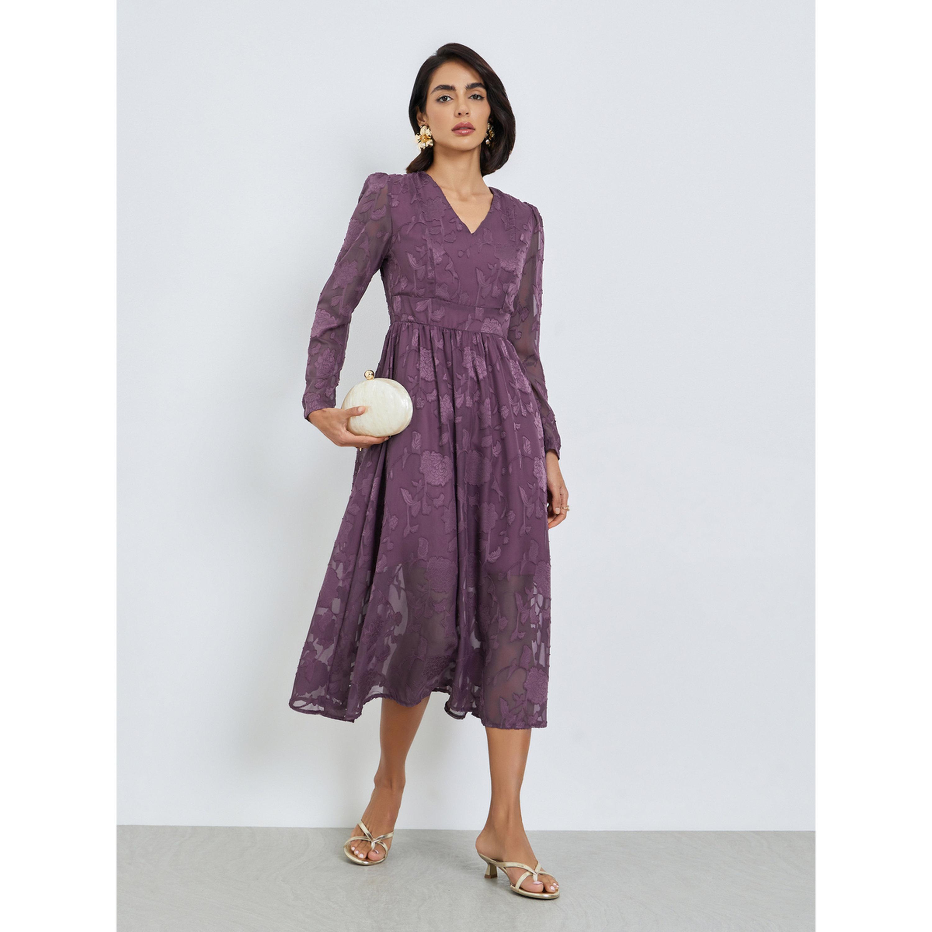 Styli Purple Floral Jacquard A-Line Midi Dress-women-clothing-dresses-image-3