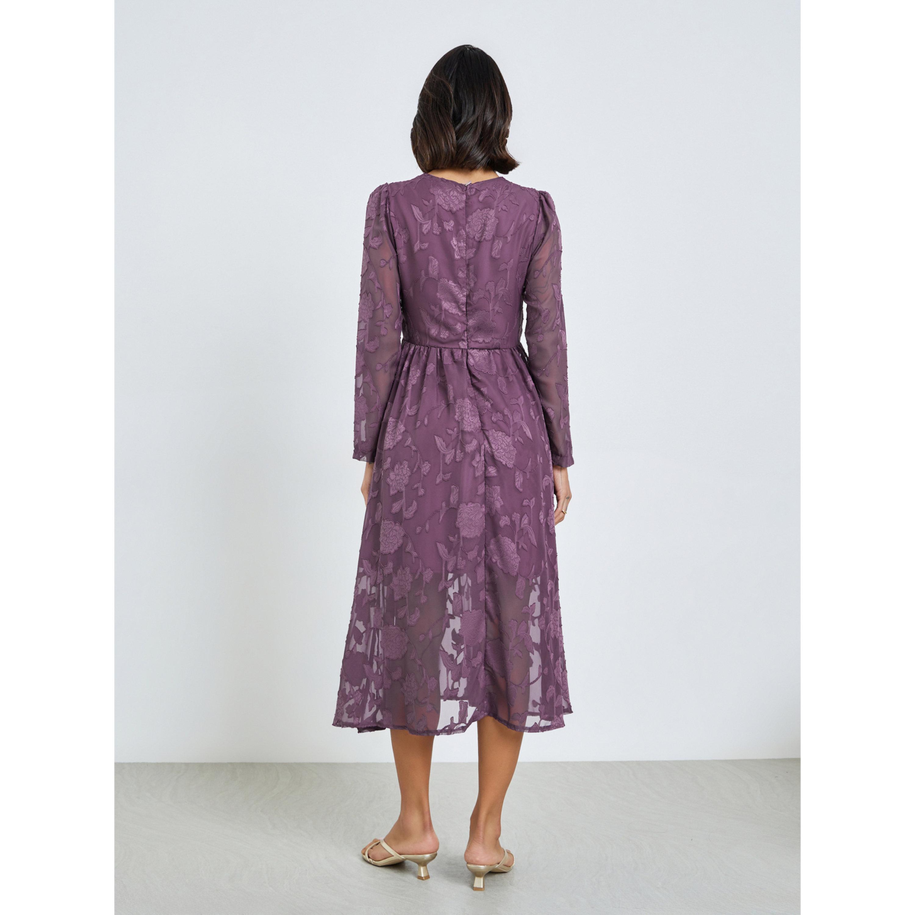 فستان ميدي بحافة واسعة من الجاكار بنقشة زهور-women-clothing-dresses-image-4