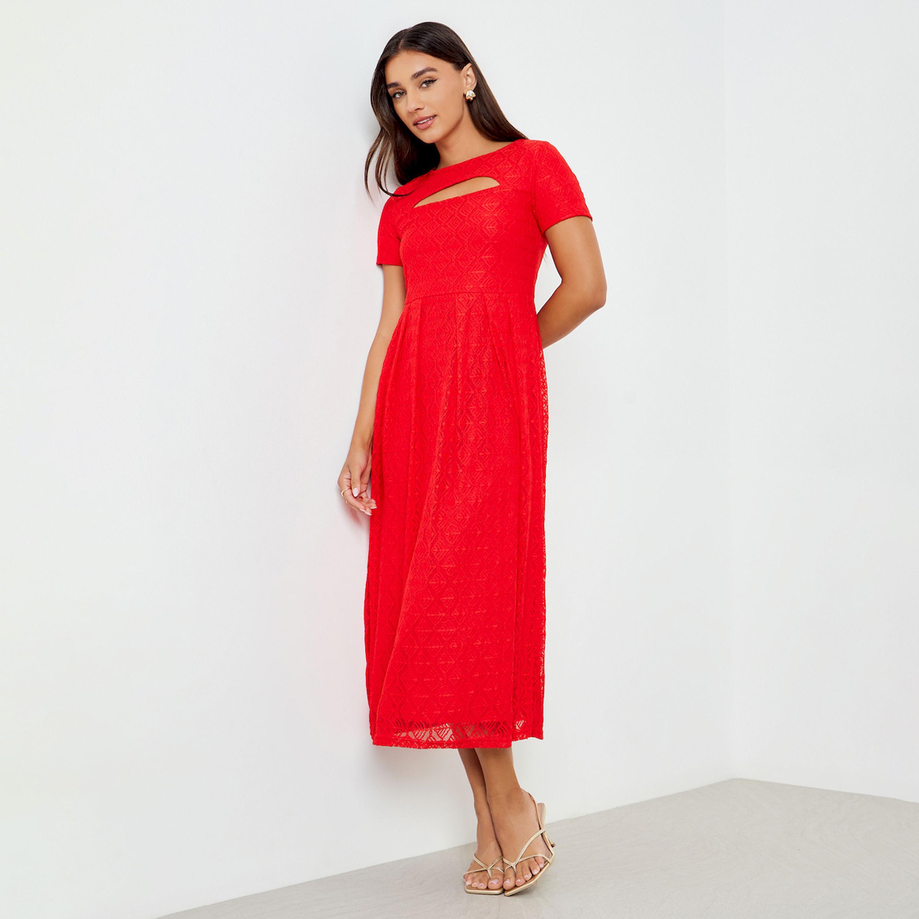 Styli Red Lace Overlay Cut-Out Midi Dress-women-clothing-dresses-image-1