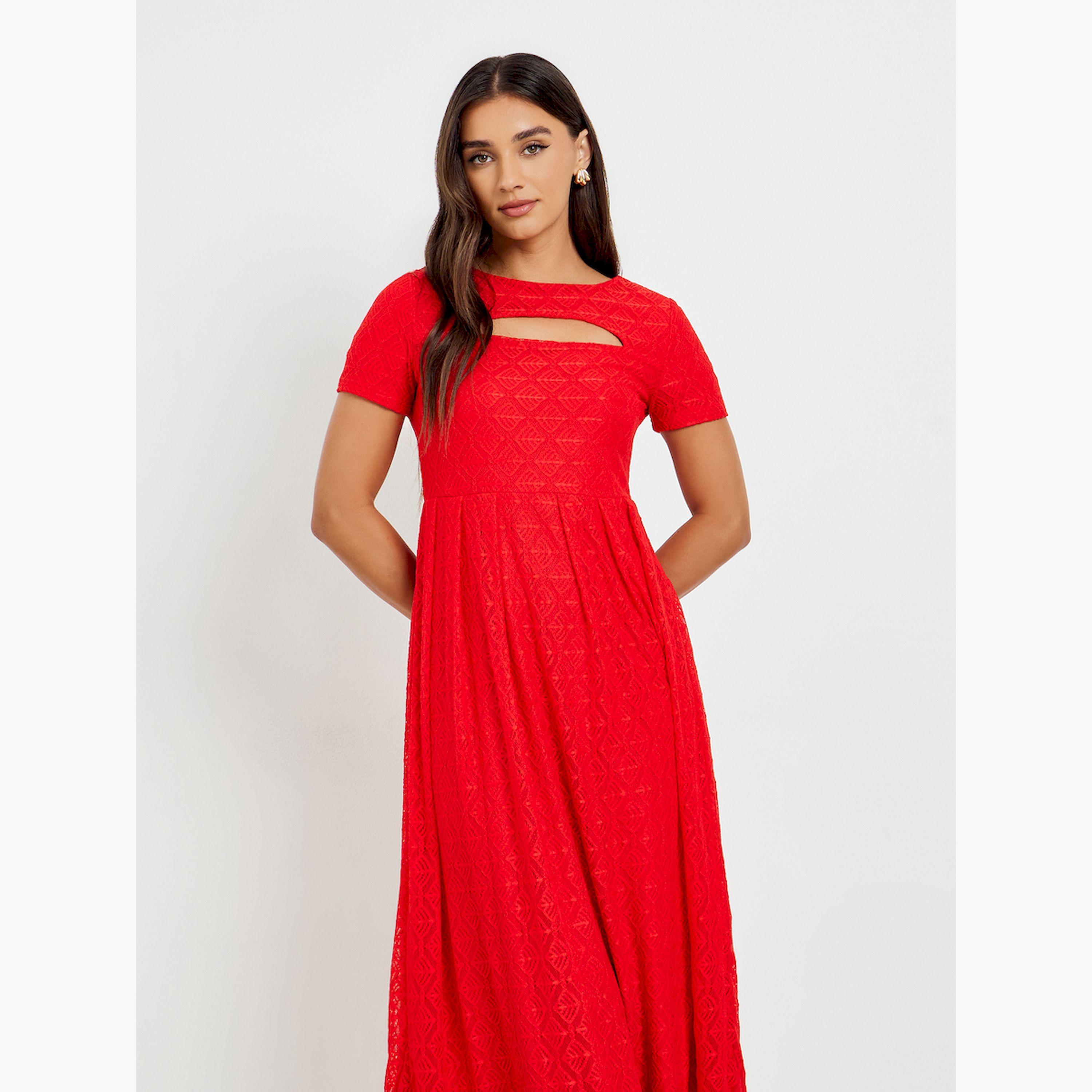 Styli Red Lace Overlay Cut-Out Midi Dress-women-clothing-dresses-image-2