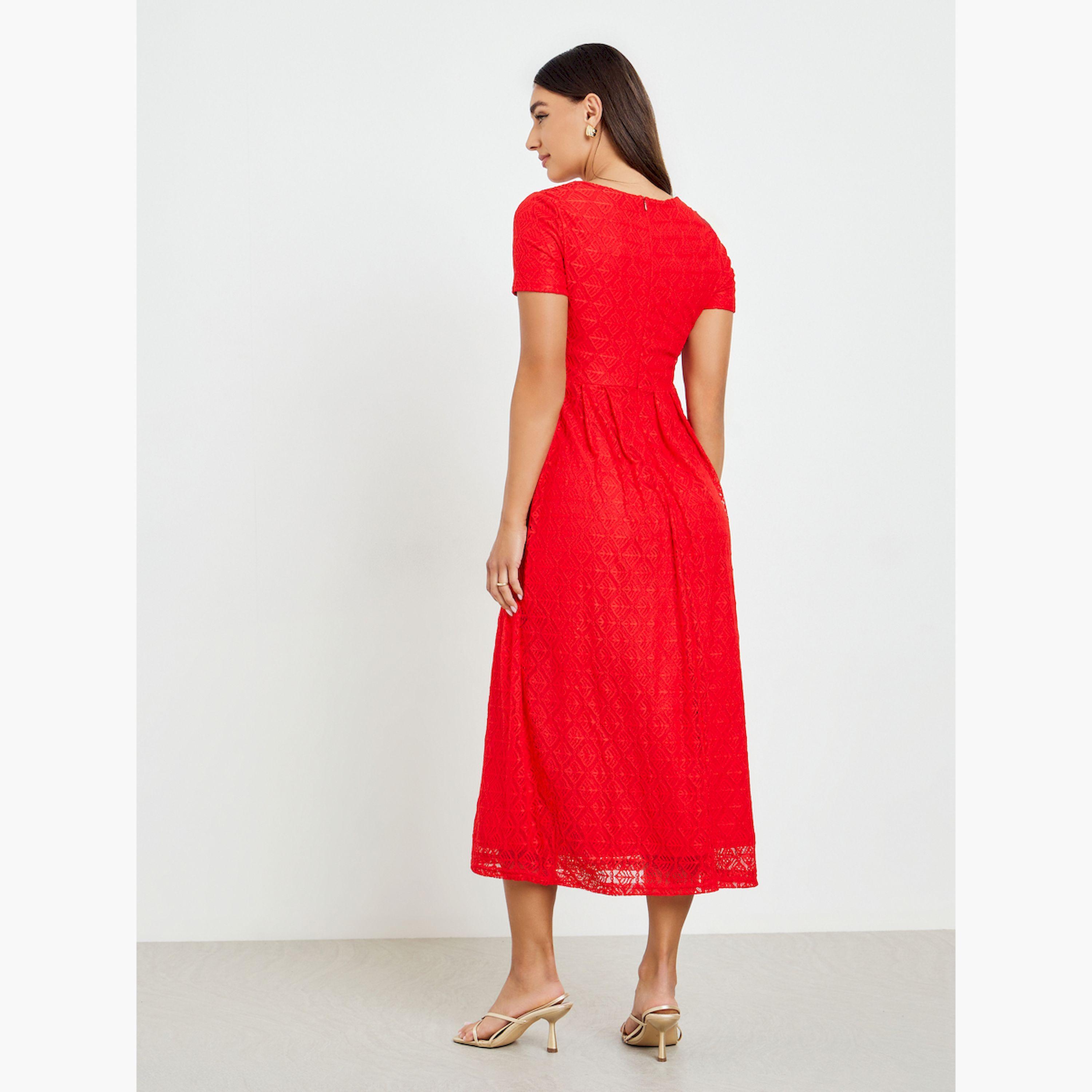 Styli Red Lace Overlay Cut-Out Midi Dress-women-clothing-dresses-image-4
