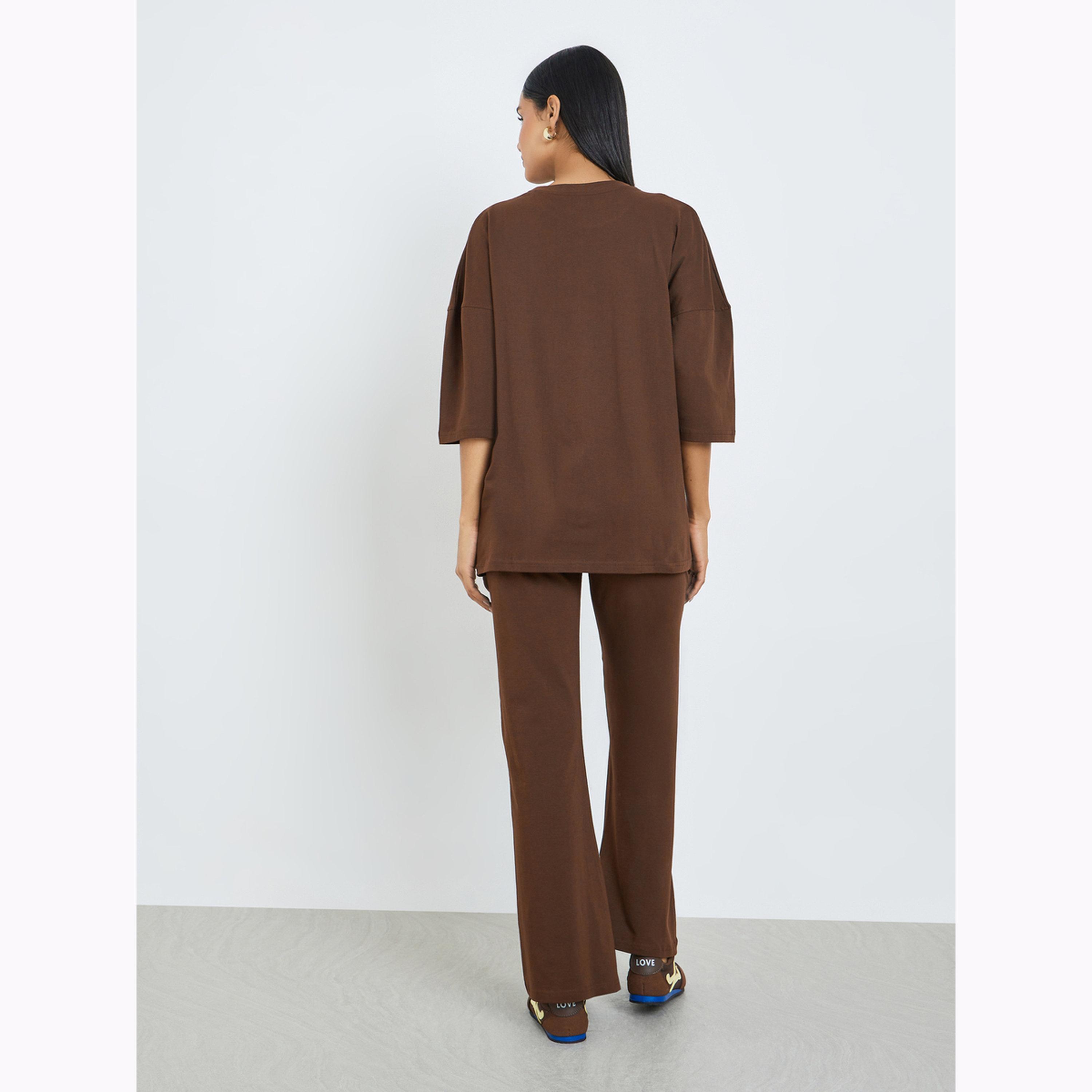 Styli Brown Printed T-Shirt and Flared Leggings Co-Ords-women-clothing-coordsets-image-3