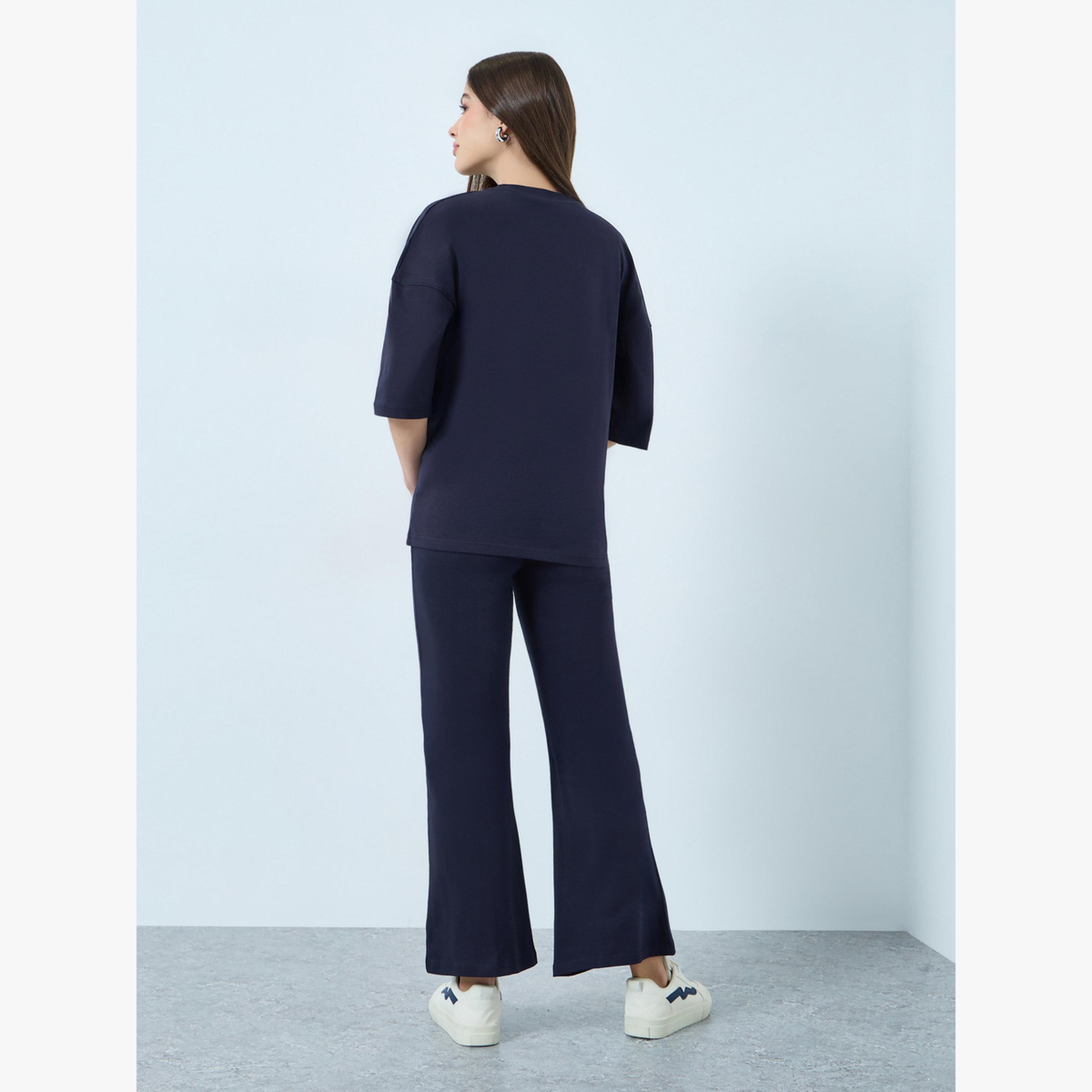 طقم منسق من تيشيرت مطبوع وليقنز شارلستون-women-clothing-coordsets-image-3