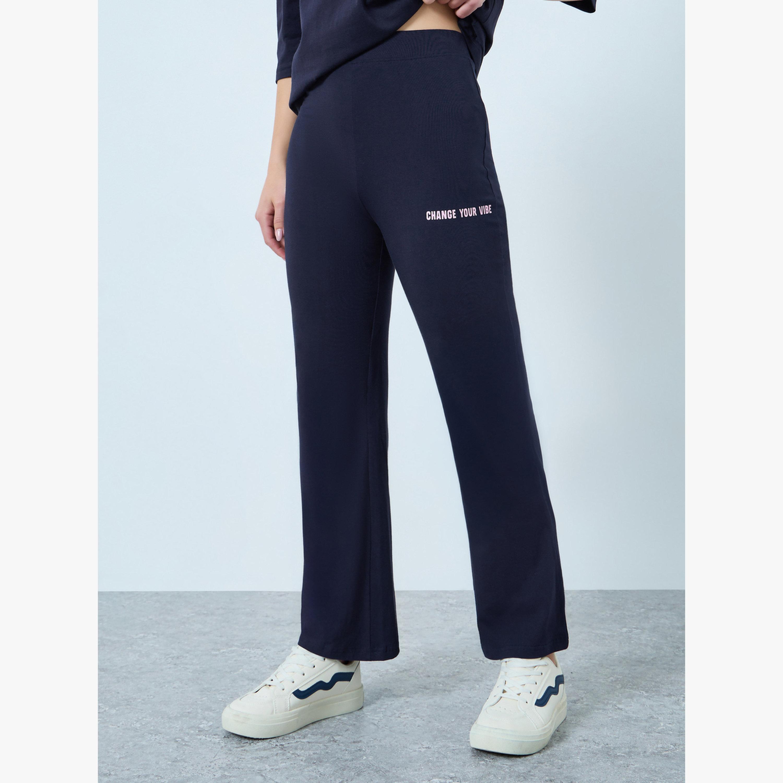 Styli Navy Blue Printed T-Shirt and Flared Leggings Co-Ords-women-clothing-coordsets-image-4