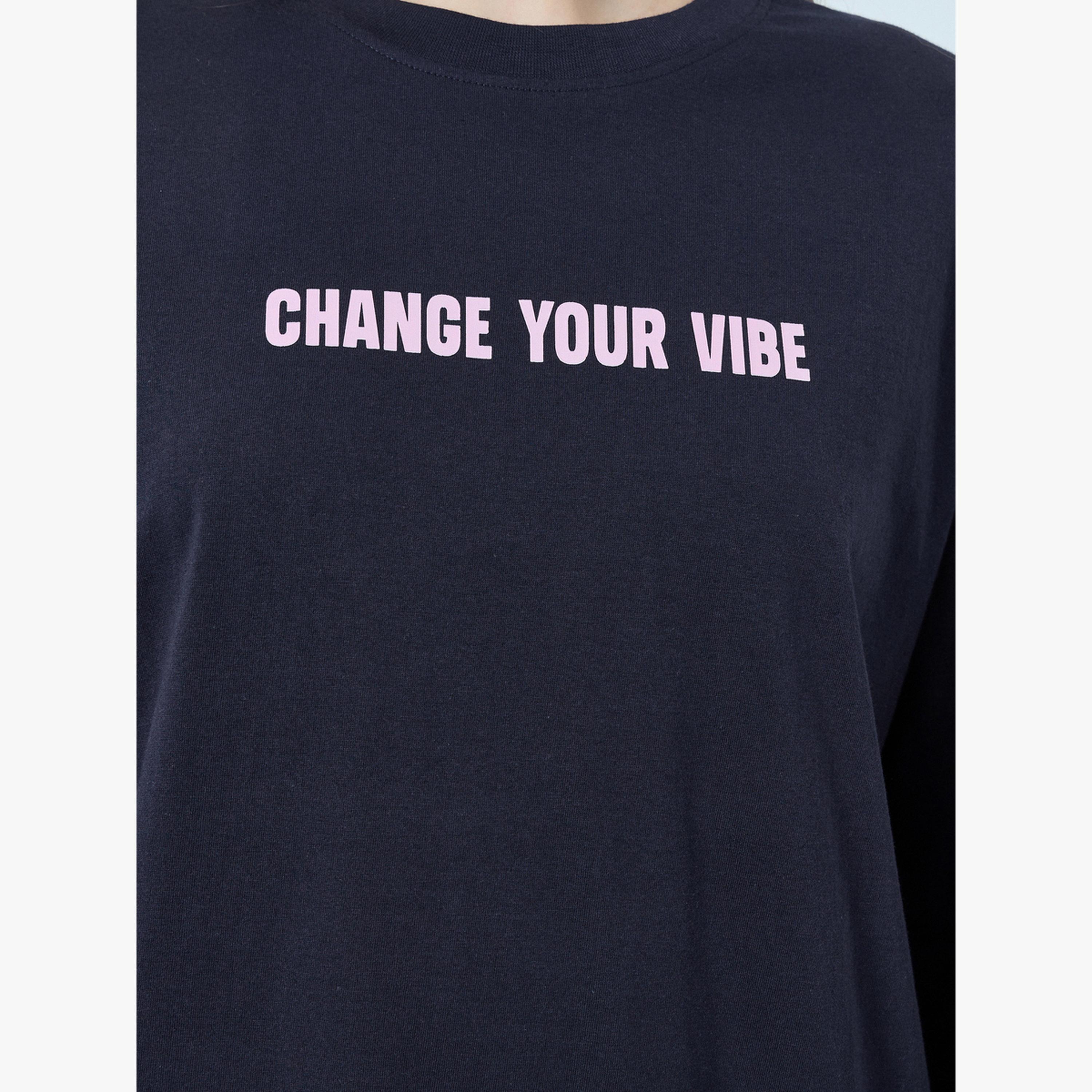 Styli Navy Blue Printed T-Shirt and Flared Leggings Co-Ords-women-clothing-coordsets-image-5