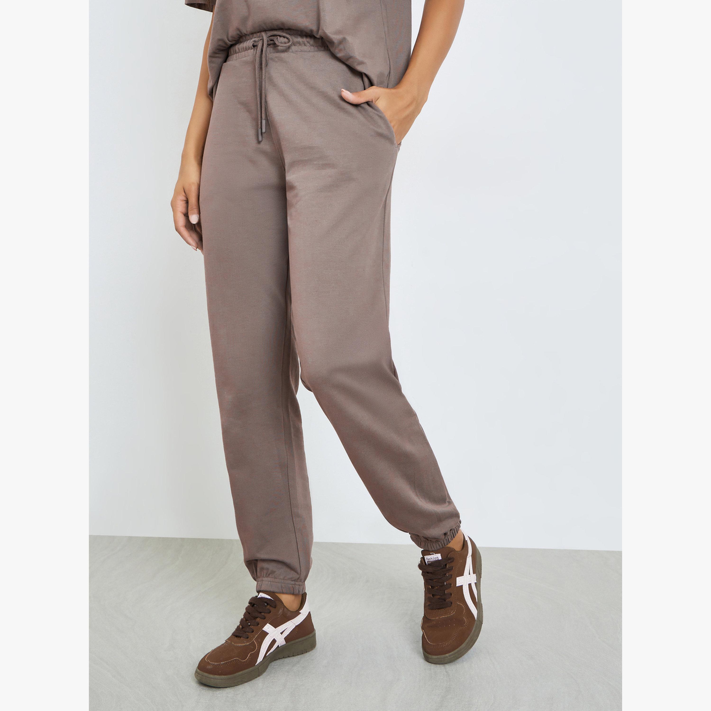 Styli Brown Printed Longline T-Shirt and Cuffed Joggers Co-Ords-women-clothing-coordsets-image-6